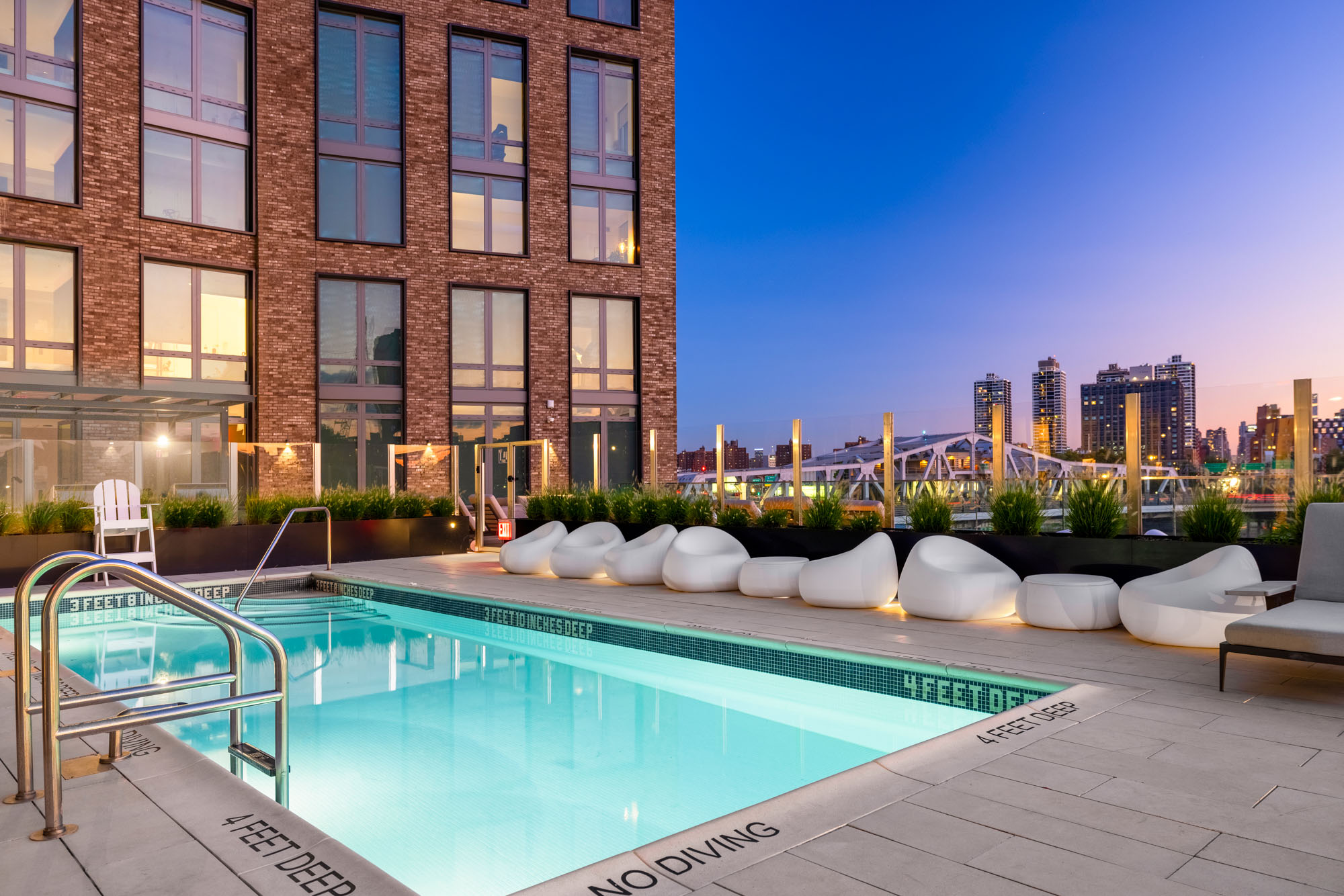 The outdoor pool at Third at Bankside in the Bronx, NY.