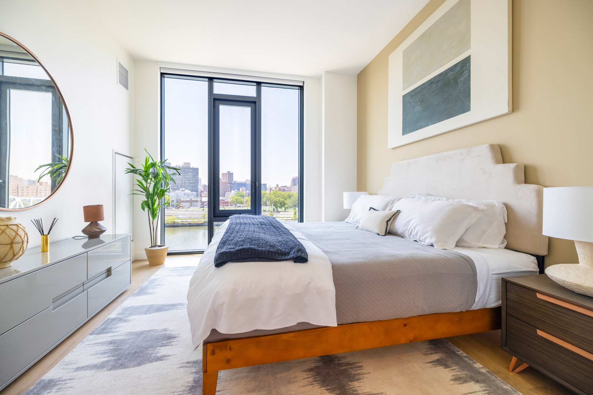 A bedroom at Lincoln at Bankside in the Bronx, NY.