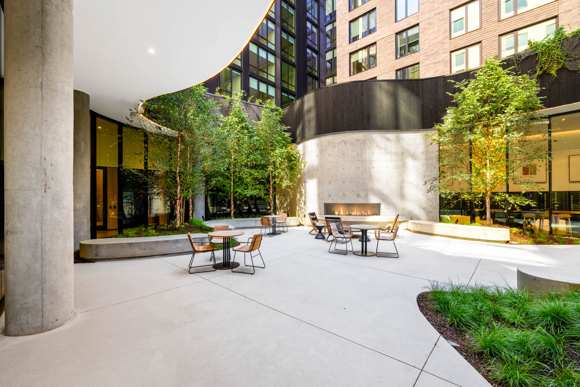 The outdoor garden at Vela apartments in The Yards in Washington, DC.