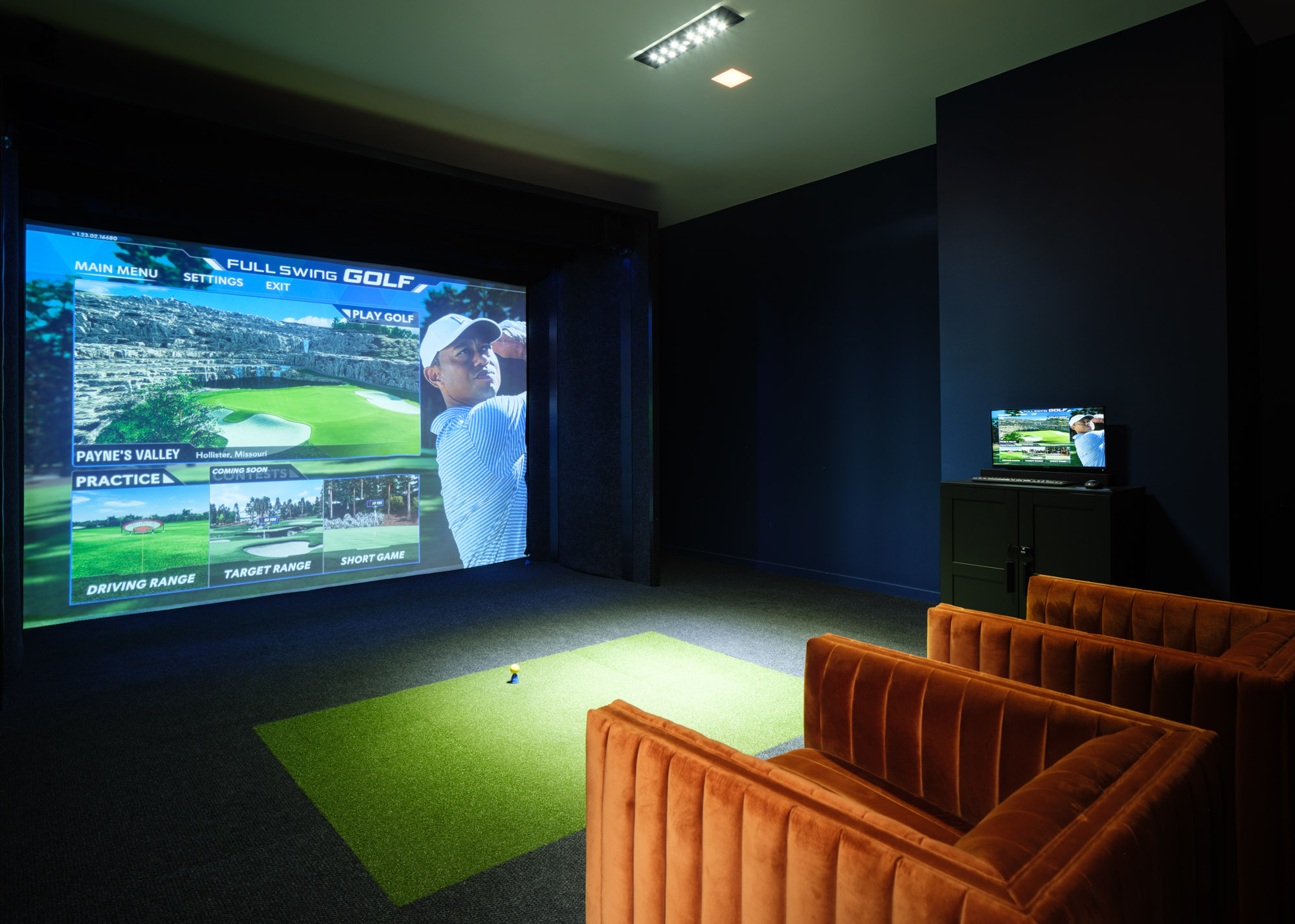 The golf simulator at Beaudry apartments in downtown Los Angeles.