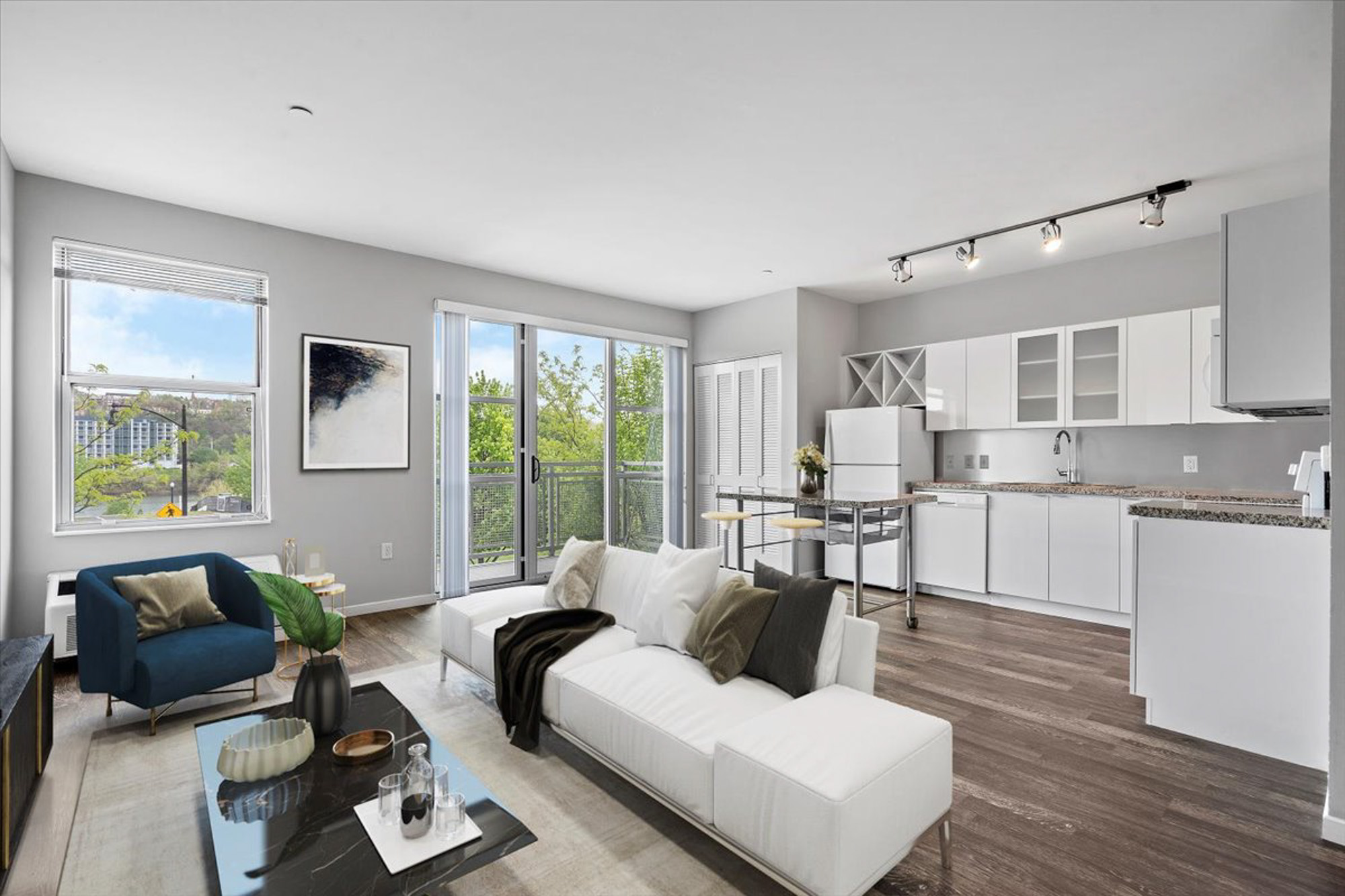 A living area at 2626 South Side Flats apartments in Pittsburg.