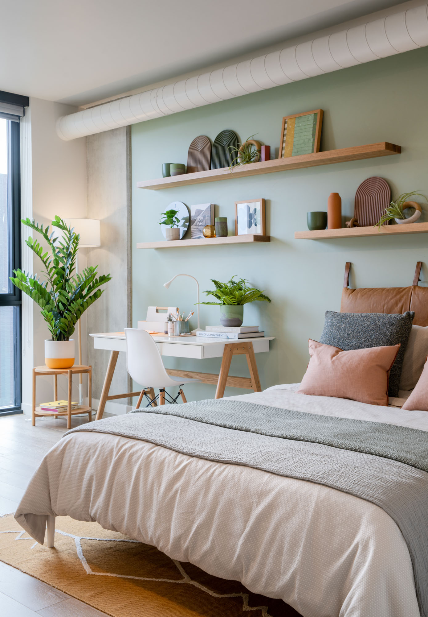 An apartment bedroom at The George apartments in San Francisco, CA