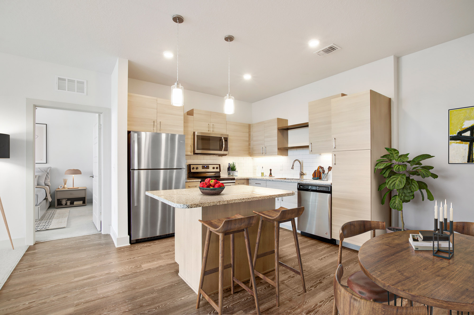 A kitchen in Domain apartments in Kissimmee, Florida.