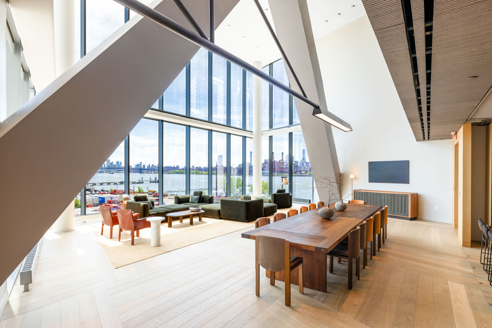 The catering kitchen at Eagle + West apartments in Greenpoint Landing in Brooklyn, New York.