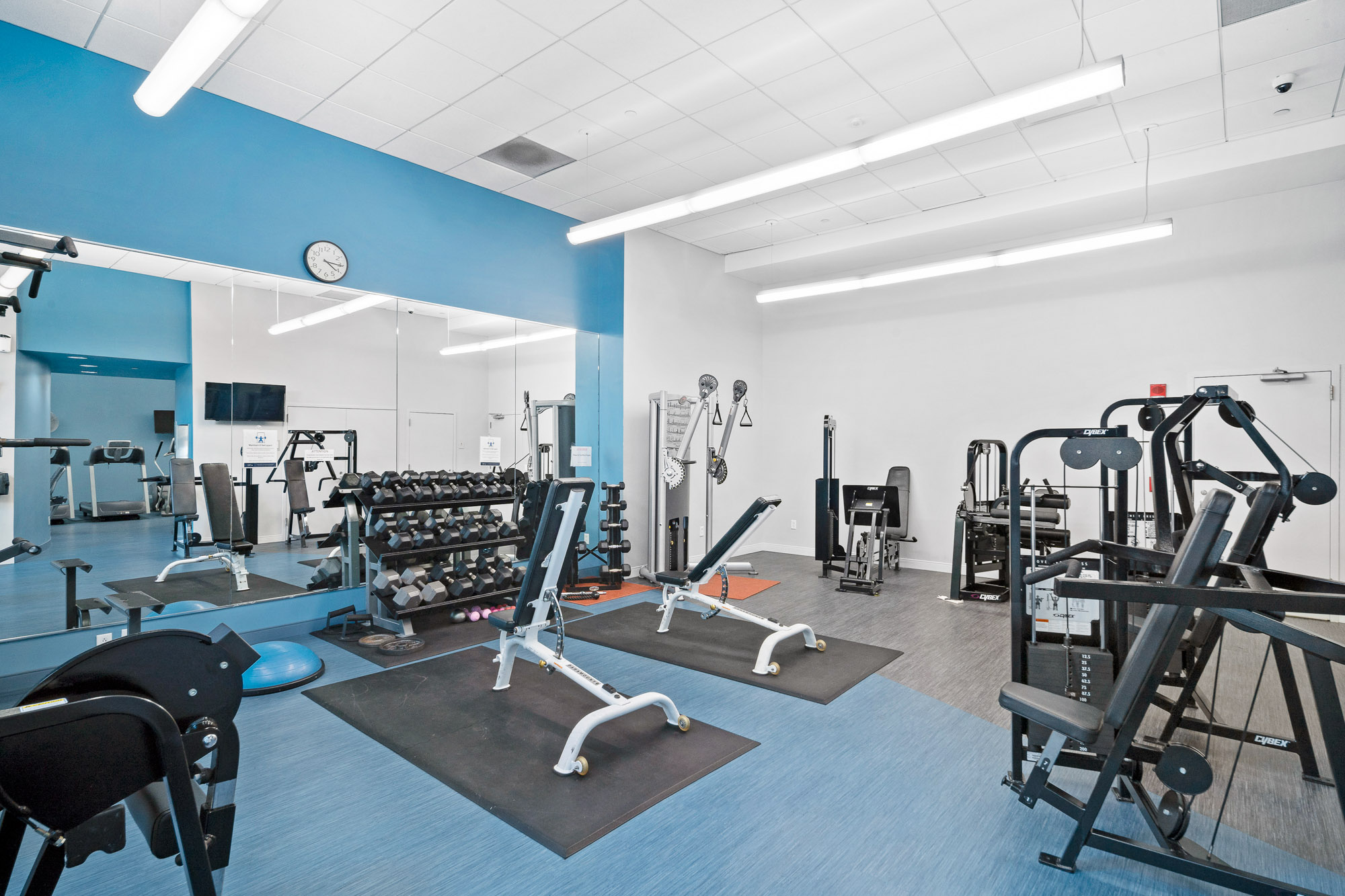 Gym area at 91 Sidney apartments in Cambridge, Massachusetts