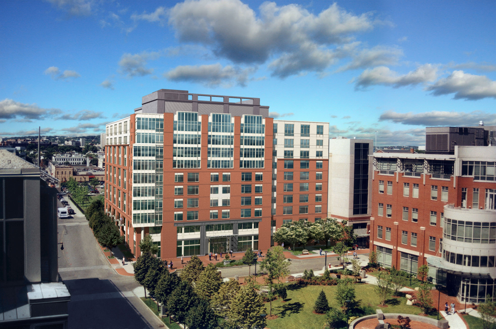 Front of 91 Sidney apartments in University Park in Cambridge, MA