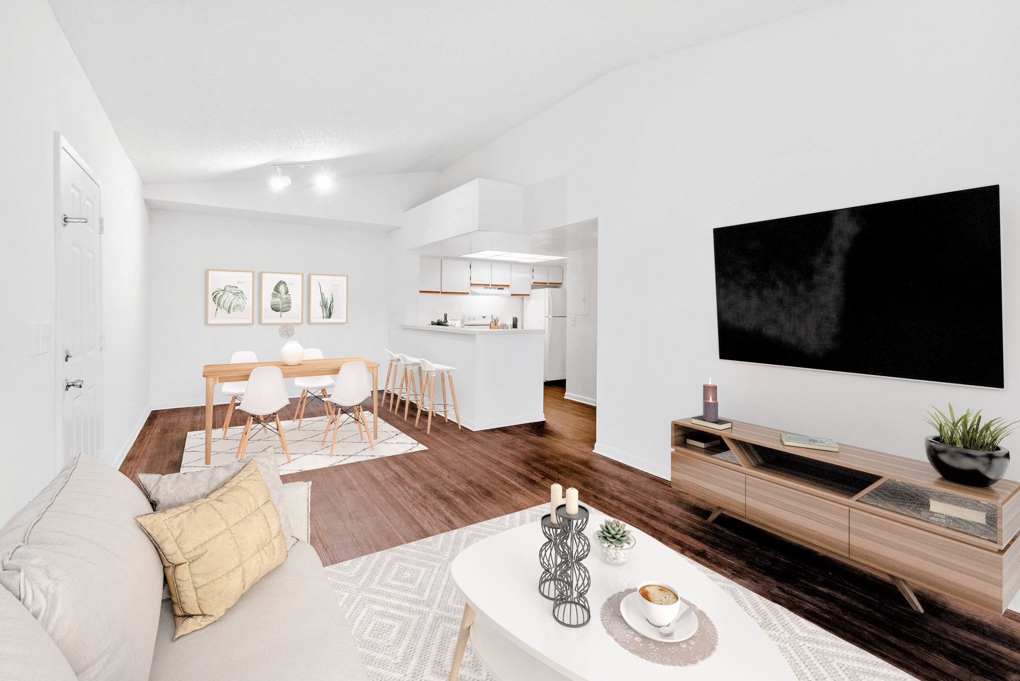 The interior of a living area at The Reserve at Ashely Lake apartments.