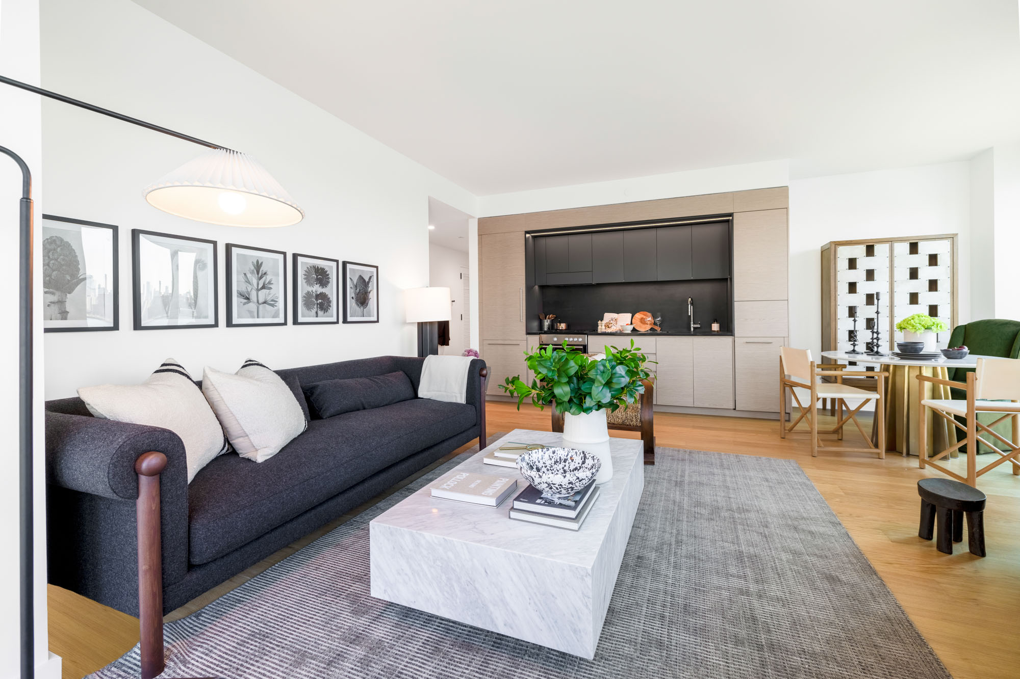 A living area in a Eagle + West apartment in Greenpoint Landing in Brooklyn, New York.