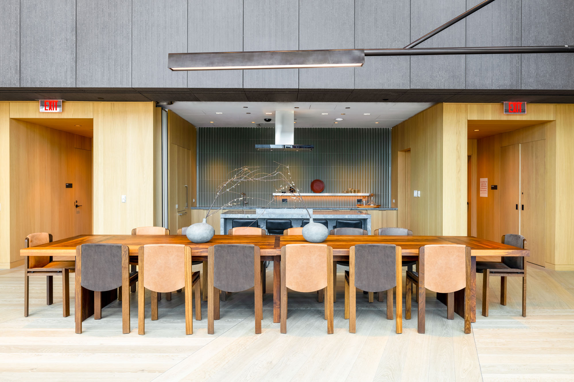 The catering kitchen at Eagle + West apartments in Greenpoint Landing in Brooklyn, New York.