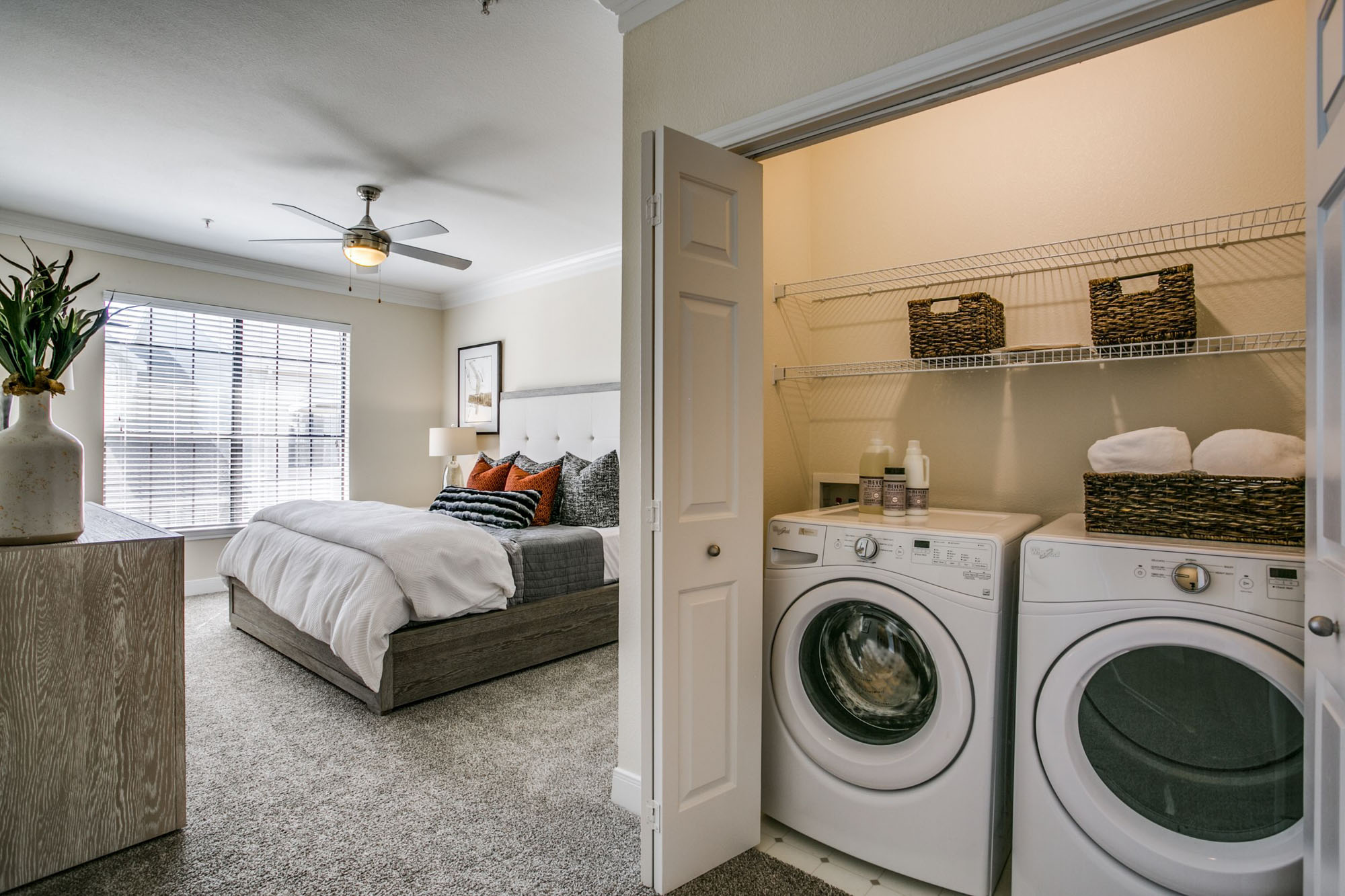 The washer and dryer in a Village on Memorial townhouse in Houston, TX.