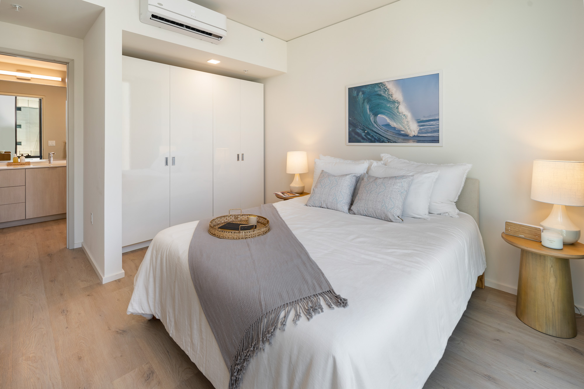 Bedroom with closet and bathroom.