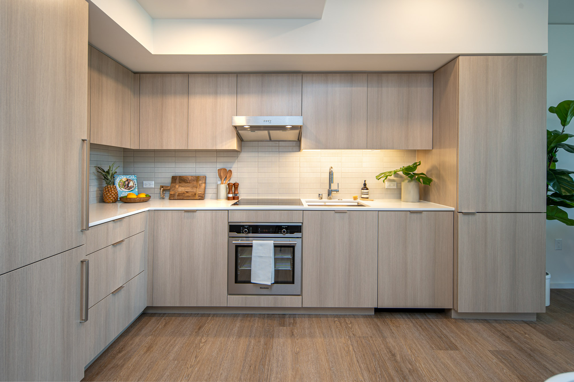 Modern kitchen with panelized appliances.