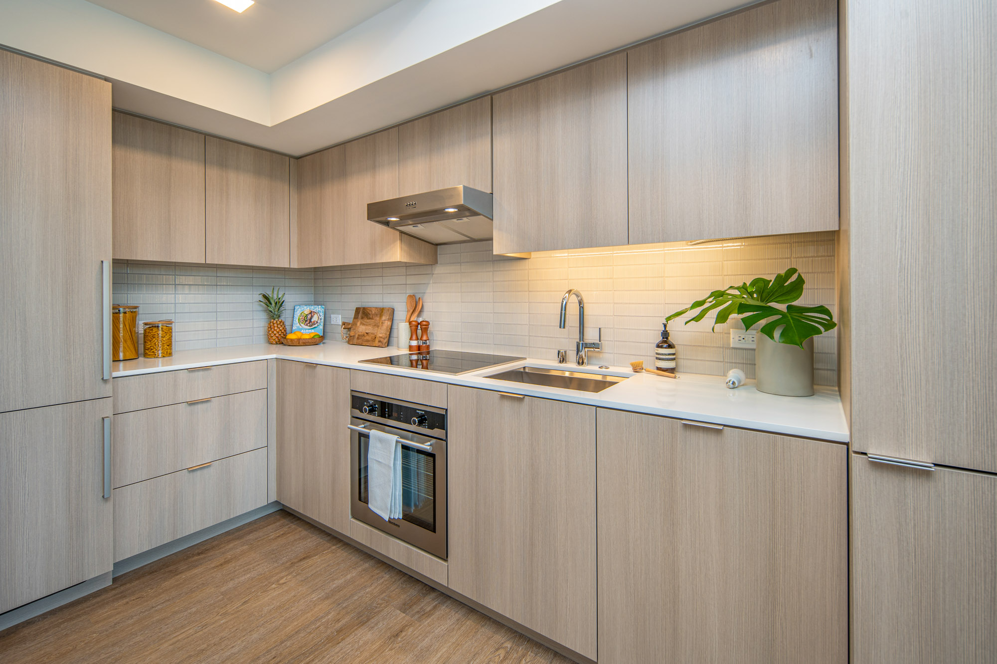 Modern kitchen with panelized appliances.