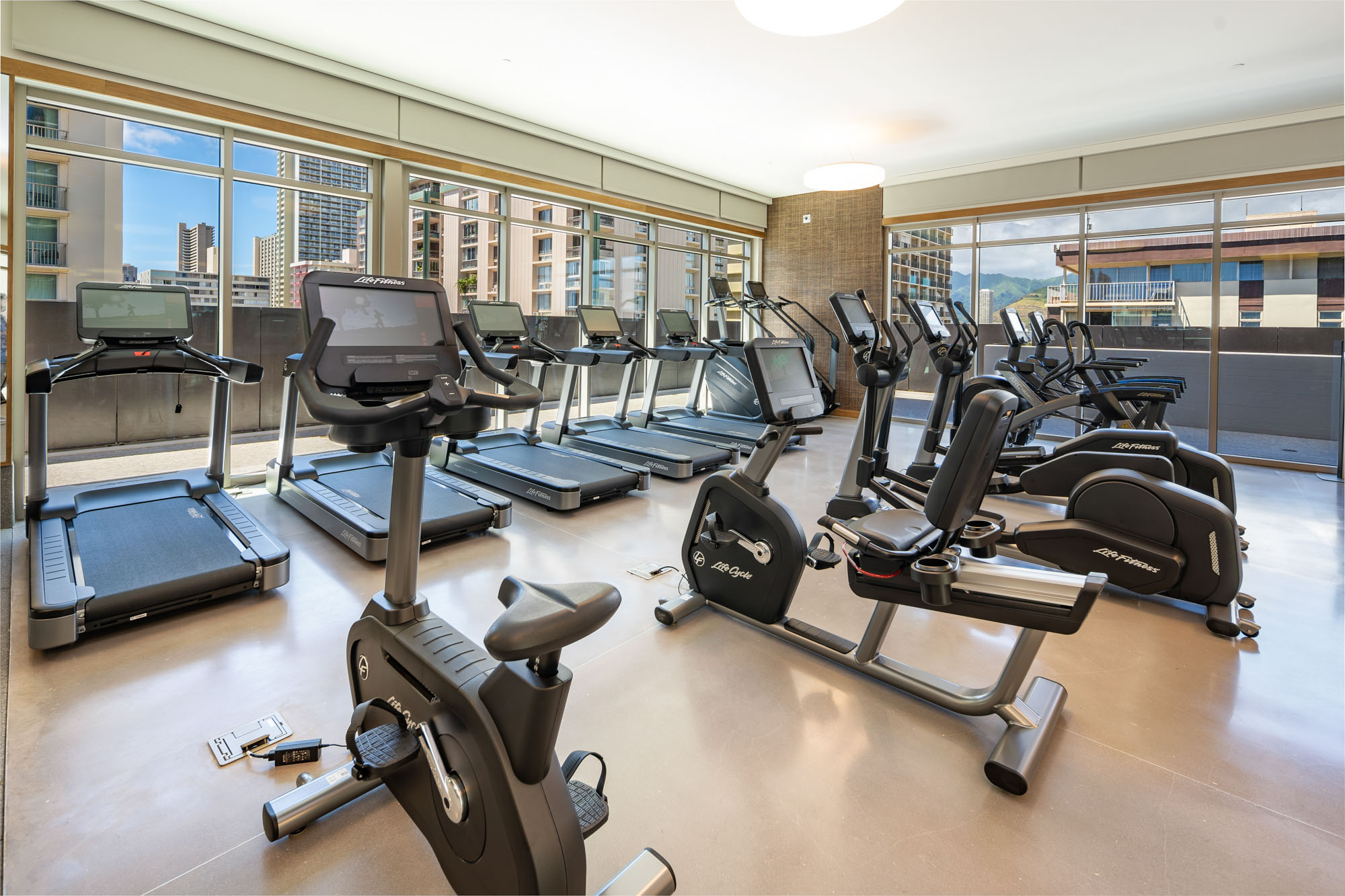 Cardio room with treadmills and bikes.