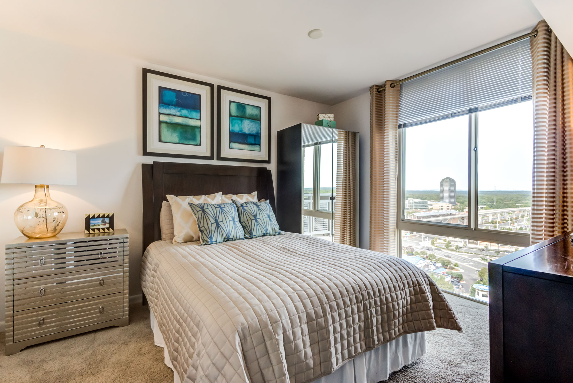 A bedroom at 8421 Broad apartments in McLean, Virginia.