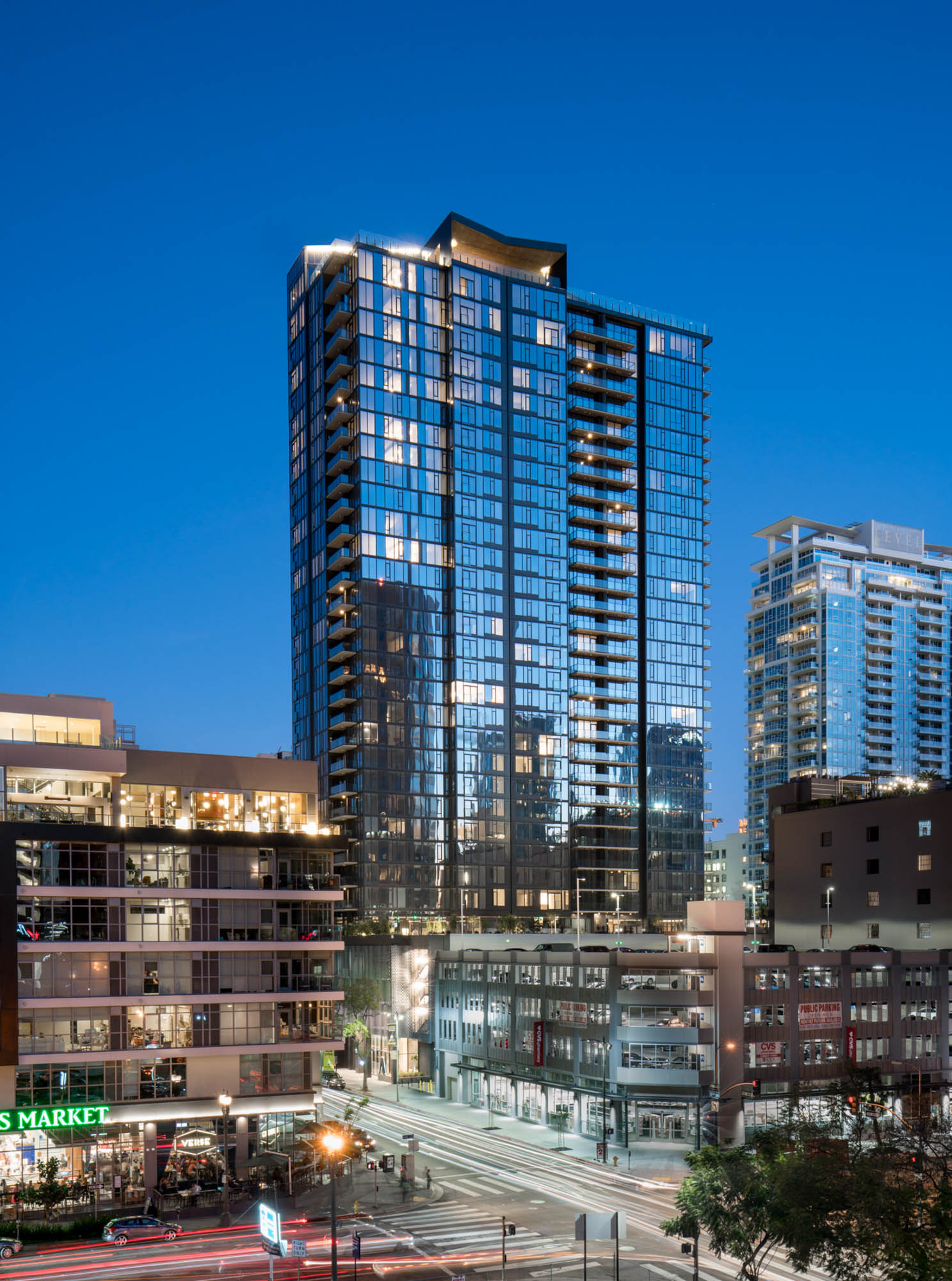 The exterior of Atelier apartments in downtown Los Angeles.