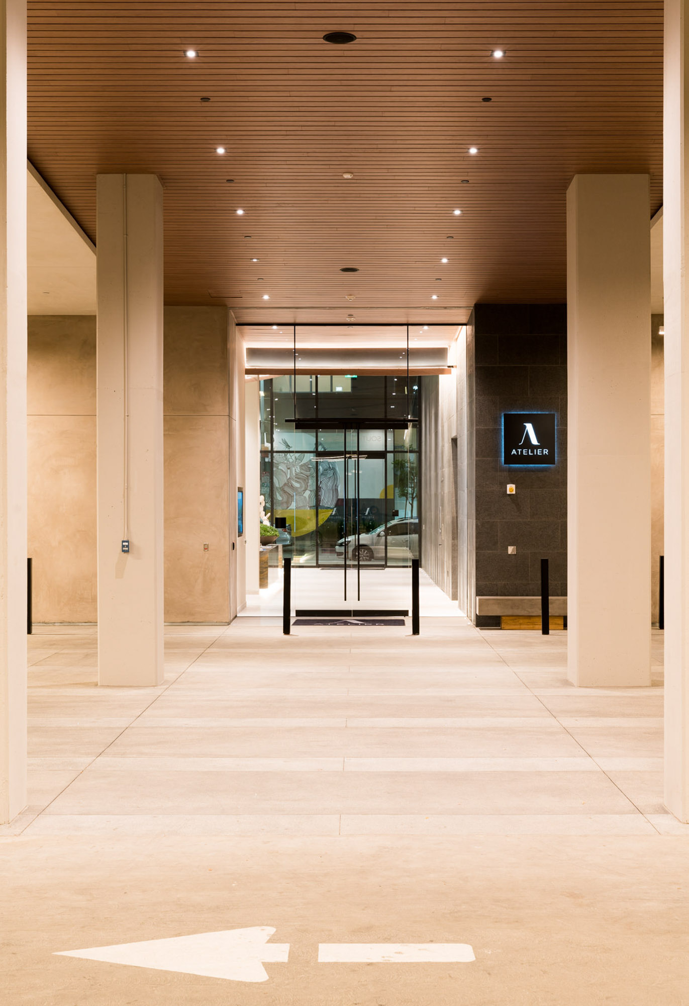 The lobby at Atelier apartments in downtown Los Angeles.