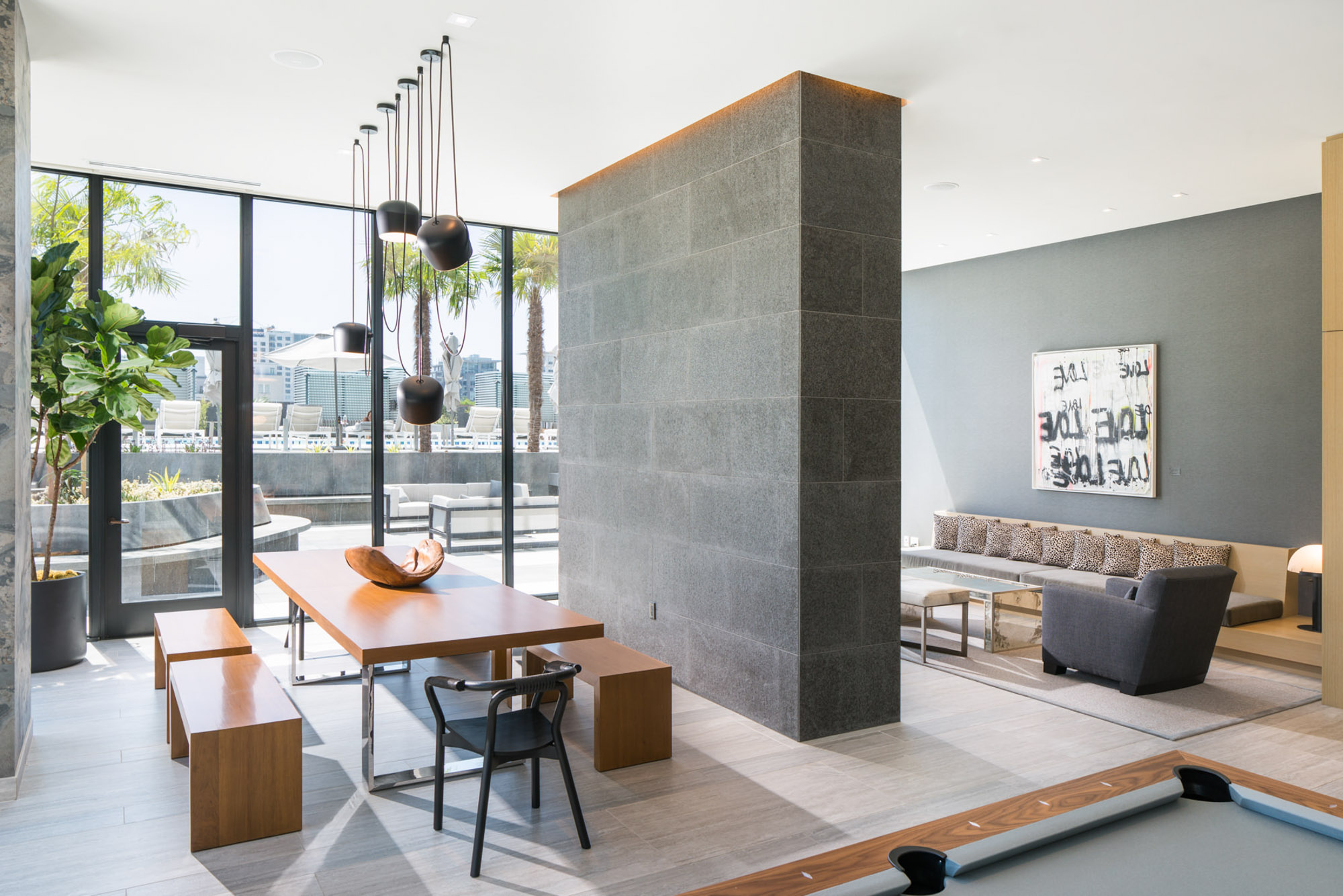 The clubroom at Atelier apartments in downtown Los Angeles.