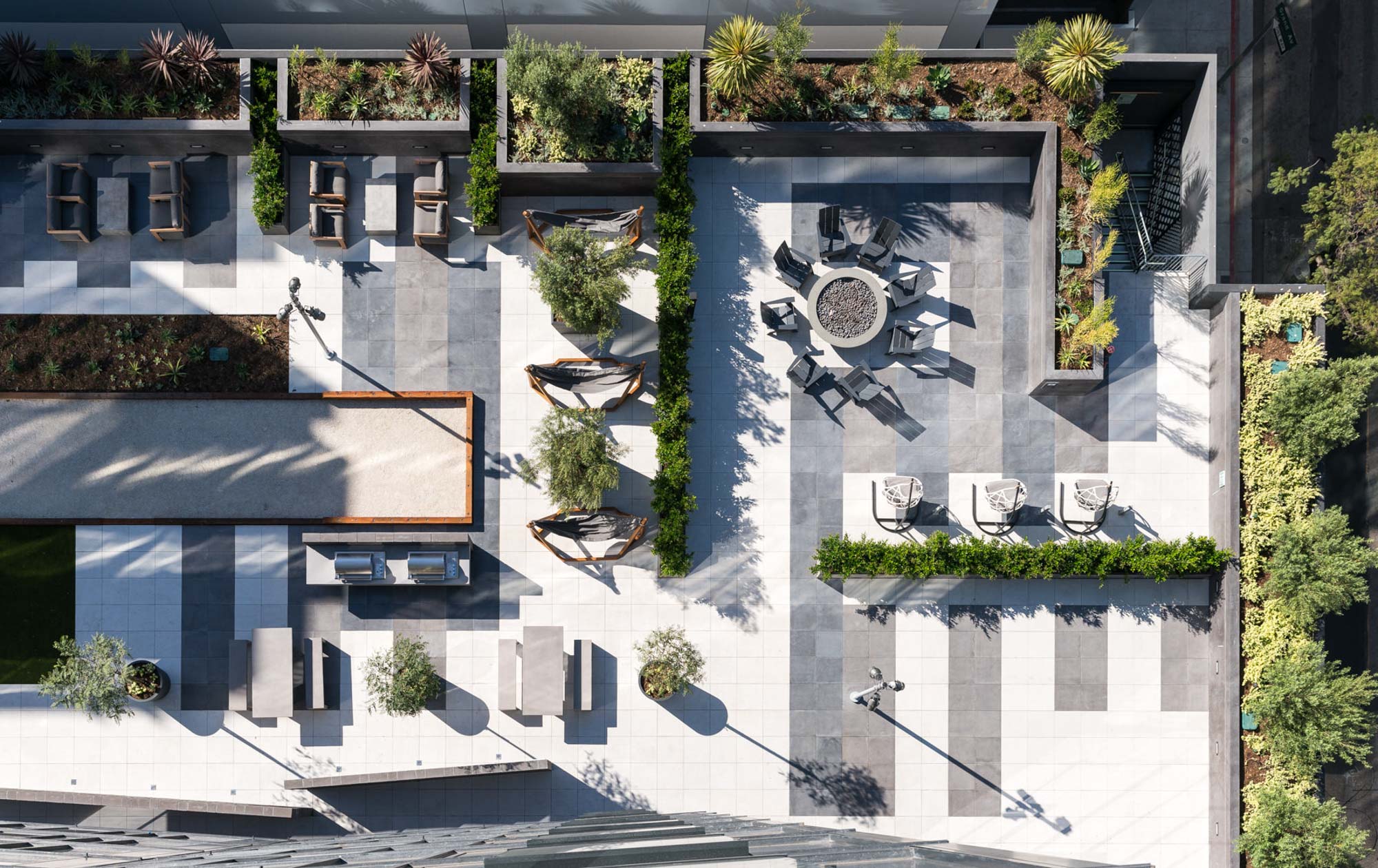 The courtyard at Atelier apartments in downtown Los Angeles.