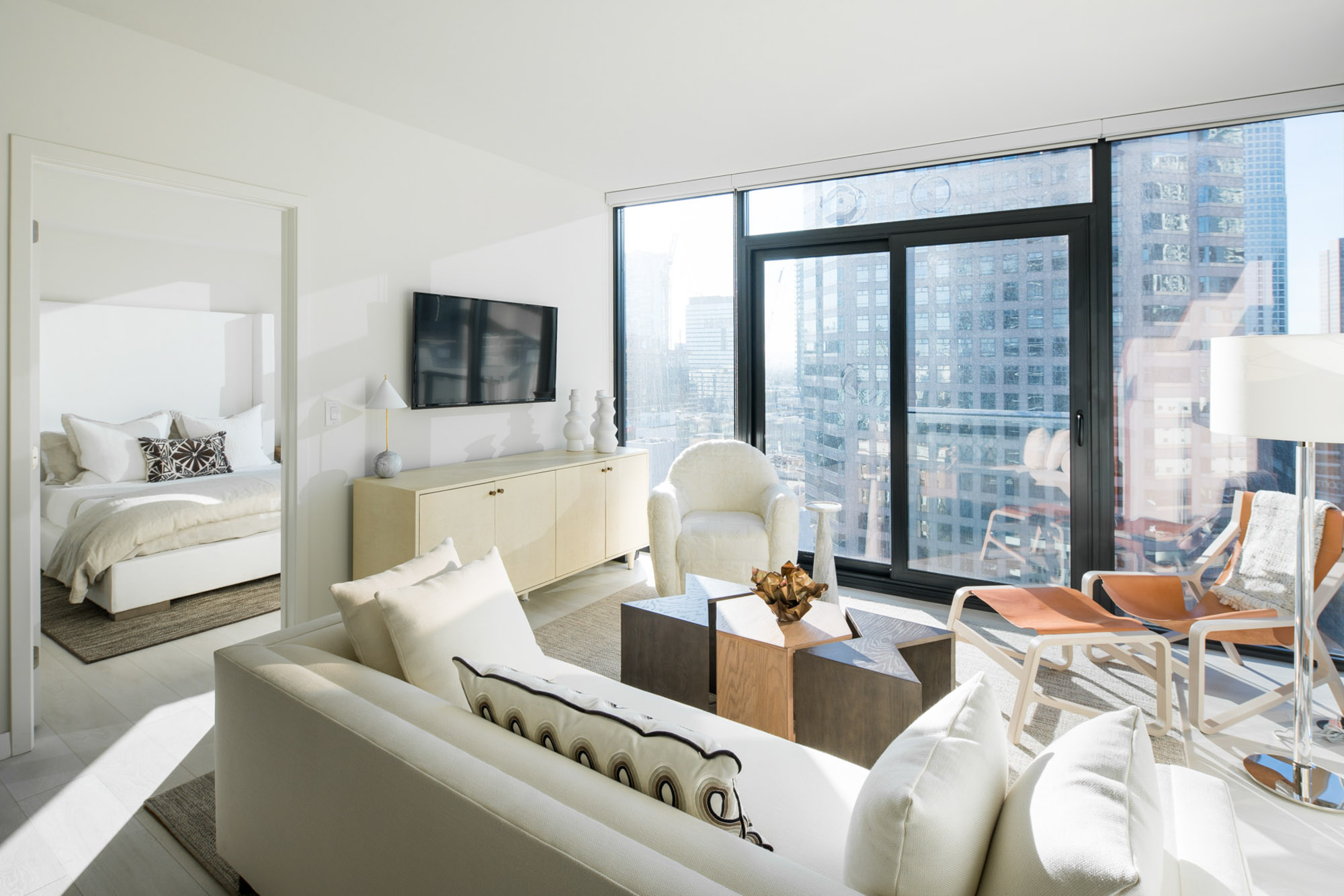 The living area in an Atelier apartment in downtown Los Angeles.