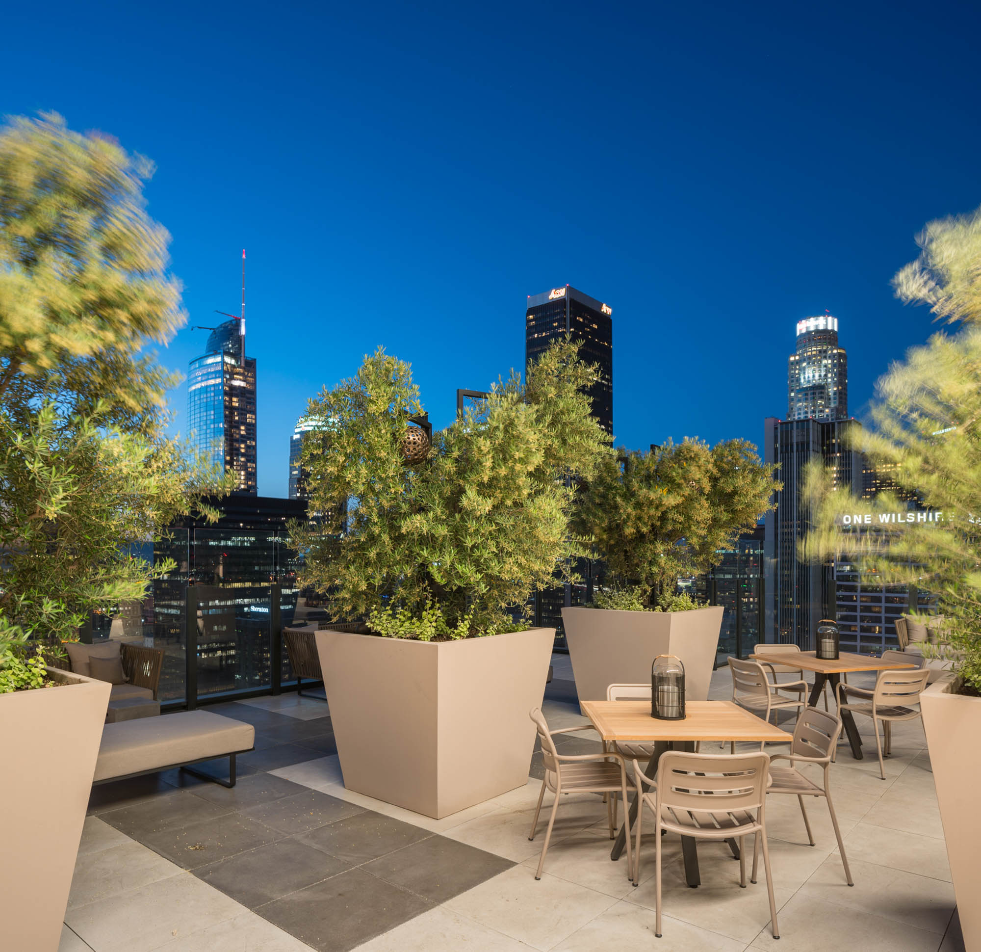 The terrace at Atelier apartments in downtown Los Angeles.