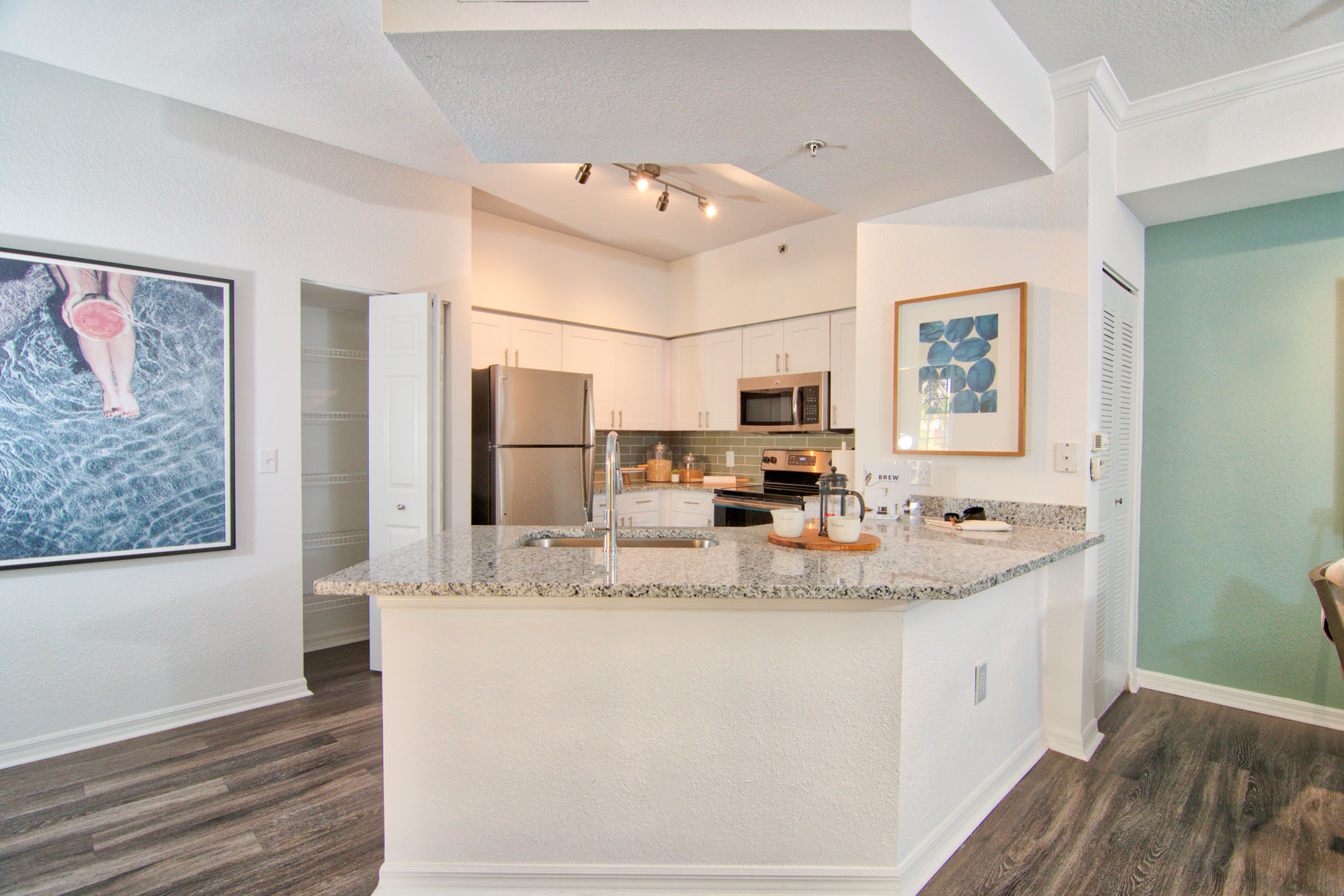 A kitchen at Solano at Miramar apartments in Miramar, FL.