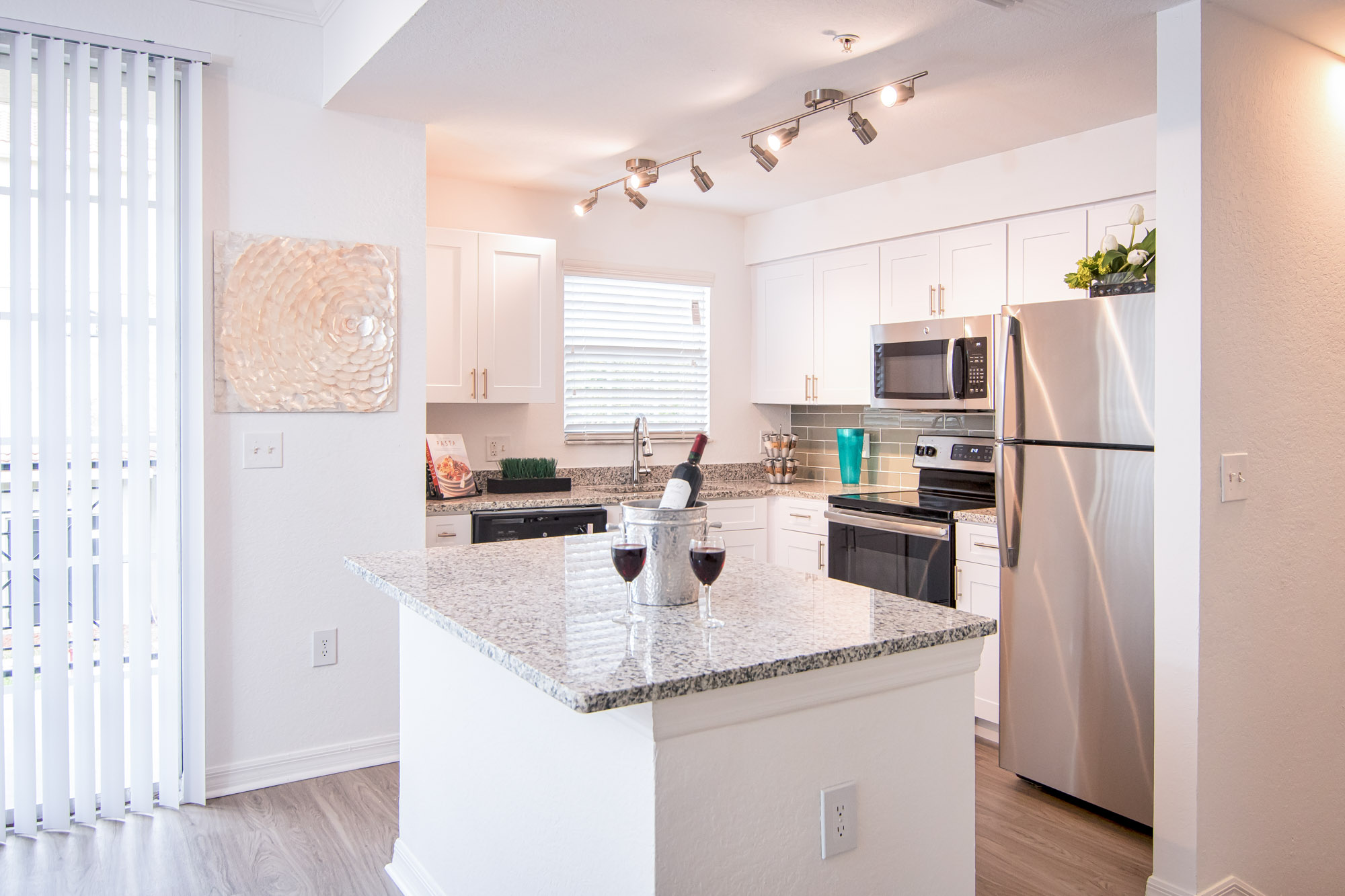 A kitchen at Solano at Miramar apartments in Miramar, FL.