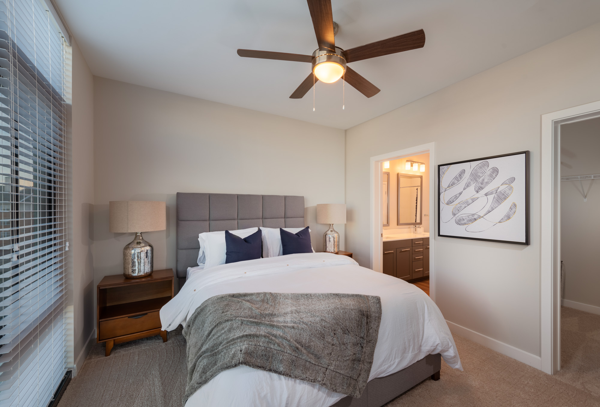 The bedroom in an apartment at 1110 Key Federal Hill in Baltimore, Maryland.