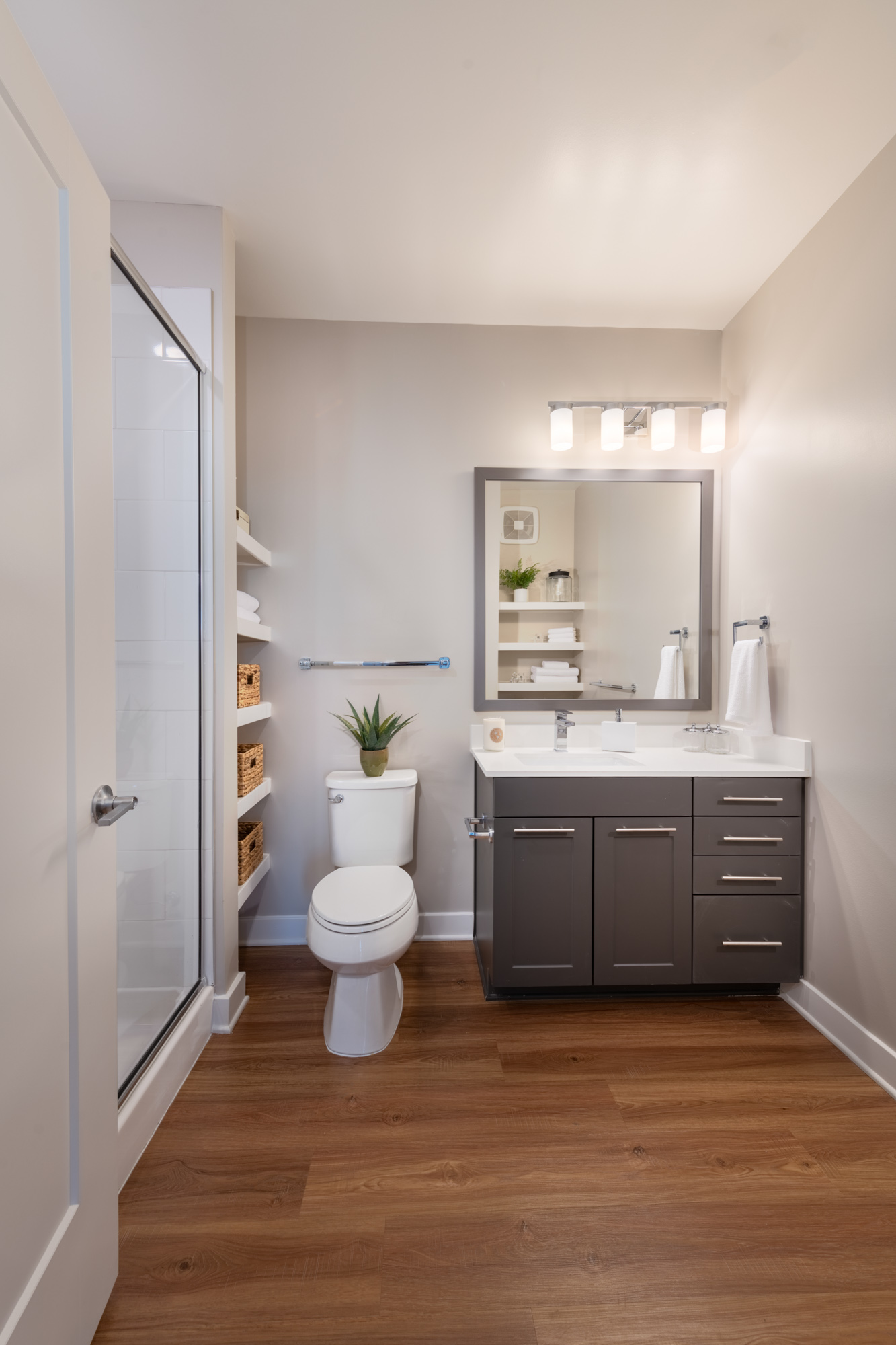 The bathroom in an apartment at 1110 Key Federal Hill in Baltimore, Maryland.