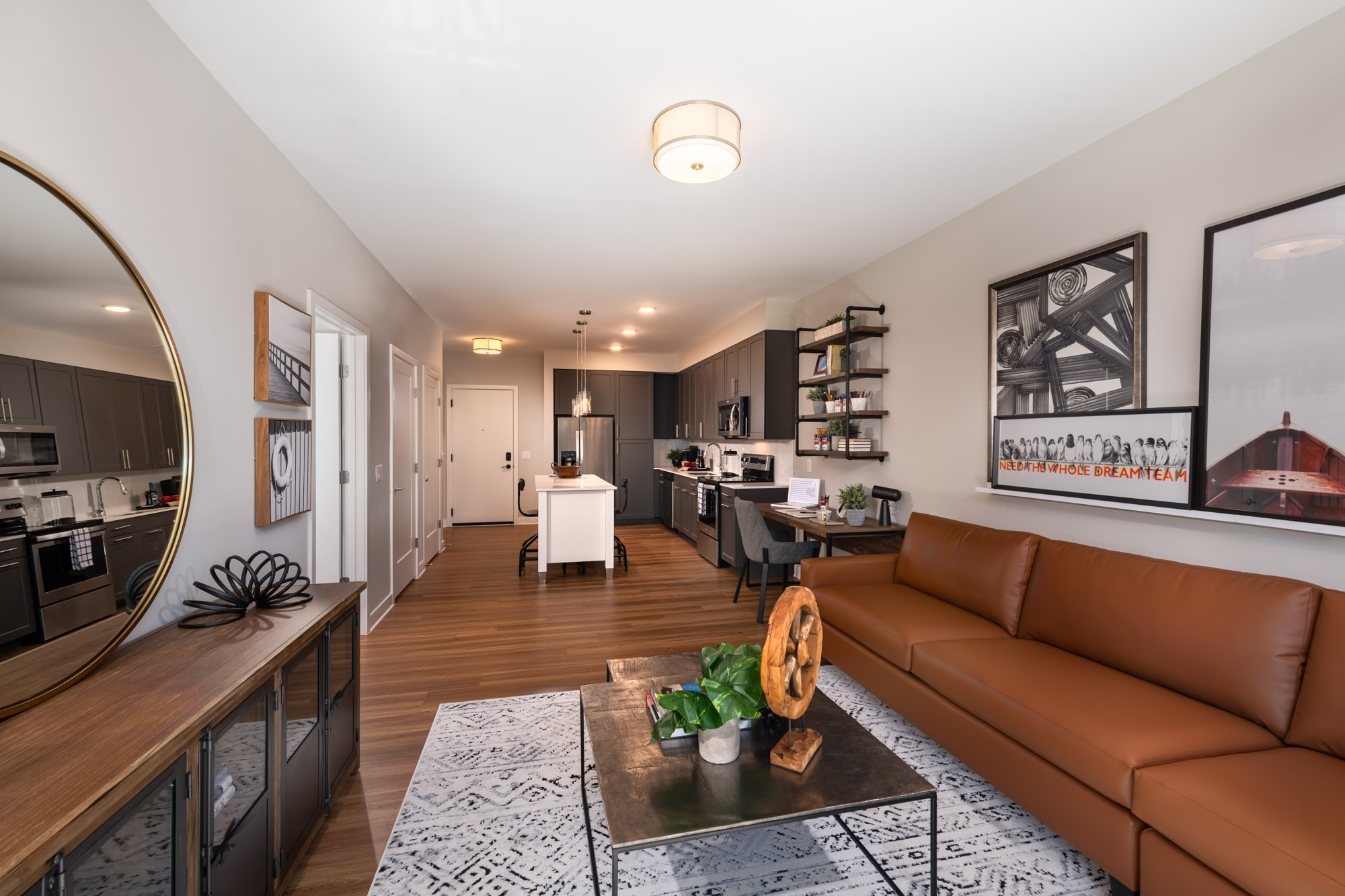 The living area in an apartment at 1110 Key Federal Hill in Baltimore, Maryland.