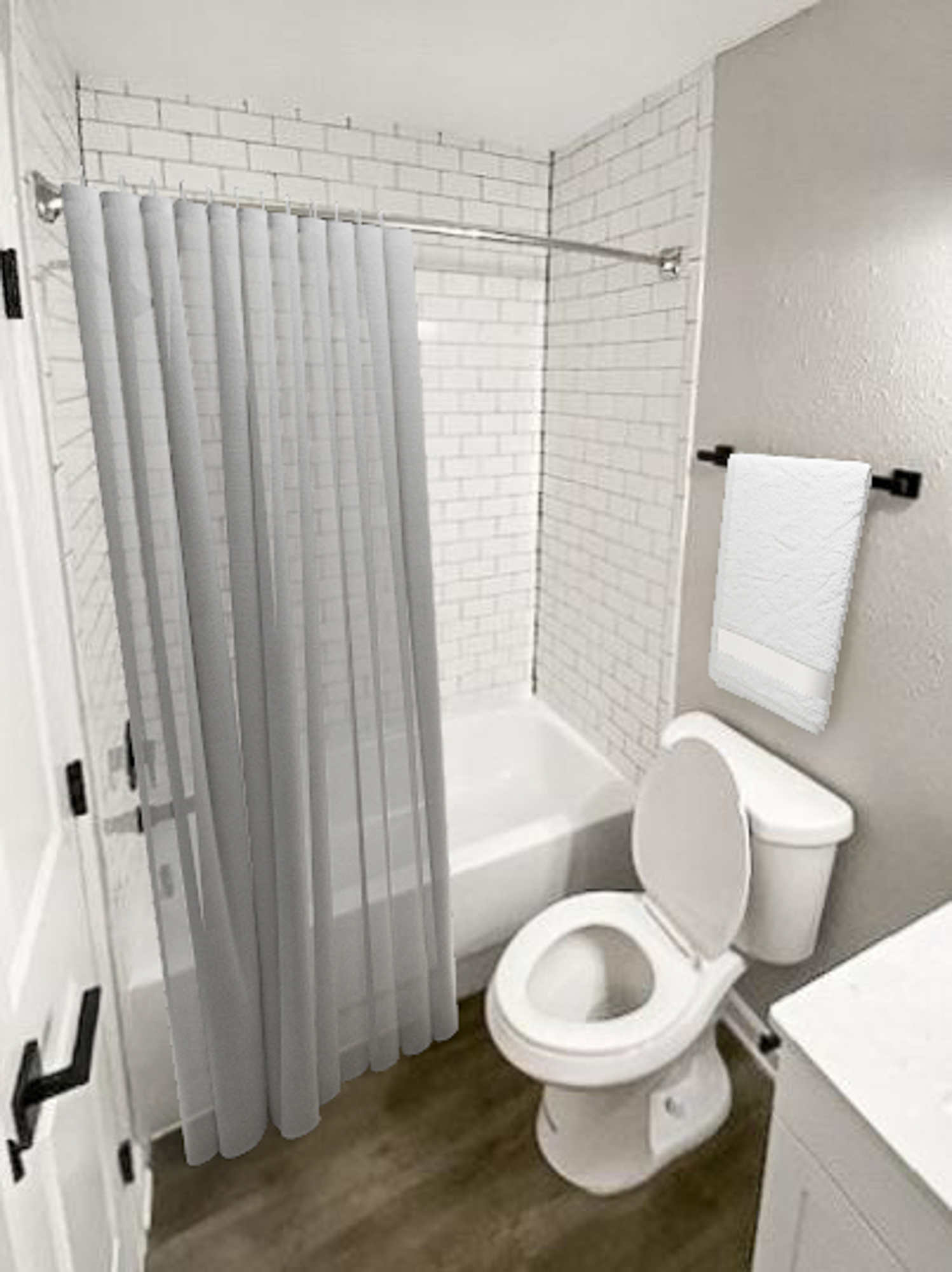 The bathroom in an apartment in St. James Crossing in Tampa, Florida.