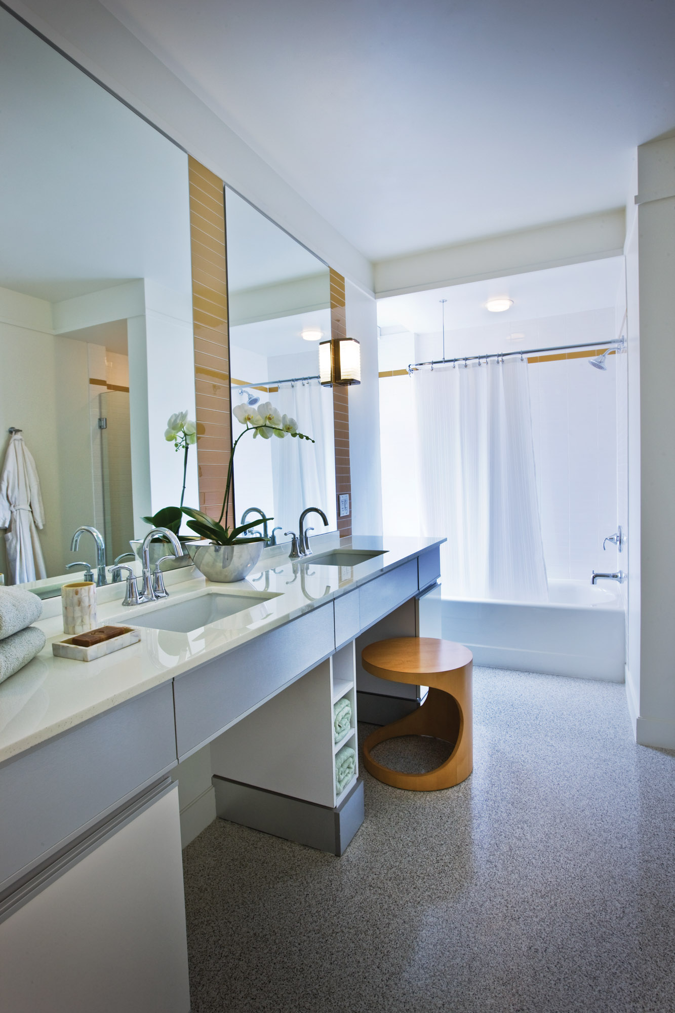 Bathroom at The Merc apartments in Mercantile Place in Dallas, TX