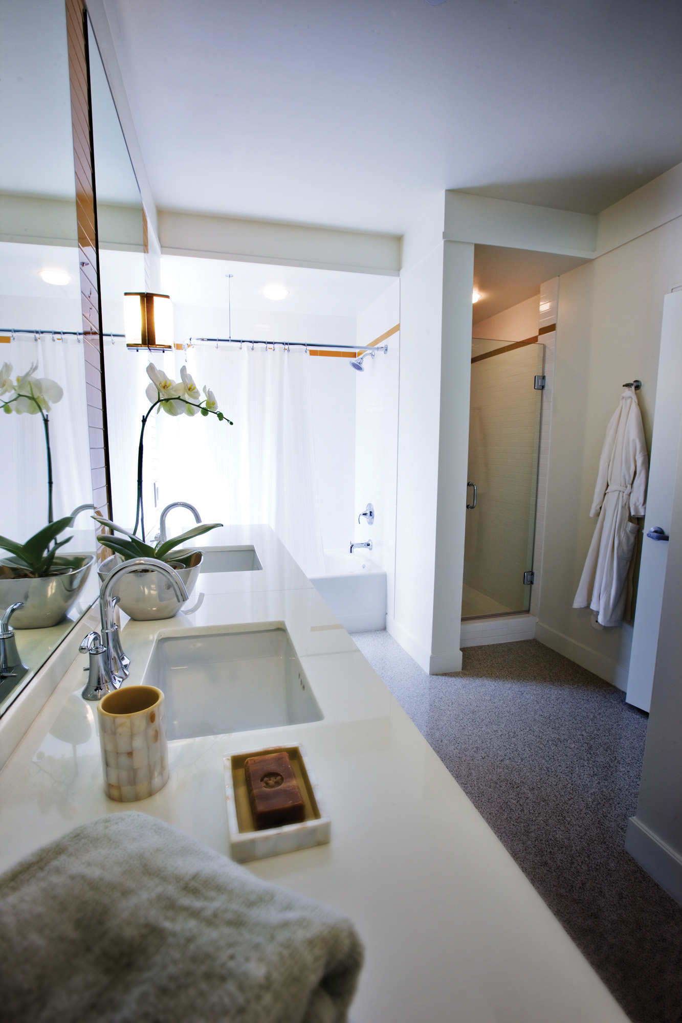 Bathroom at The Merc apartments in Mercantile Place in Dallas, TX