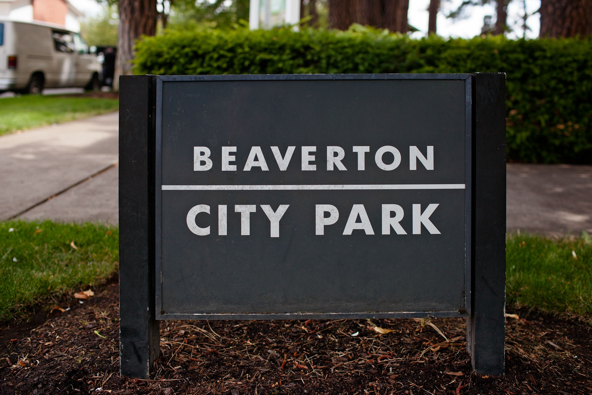 The sign for Beaverton City Park near Verso apartments in Beaverton, Oregon.