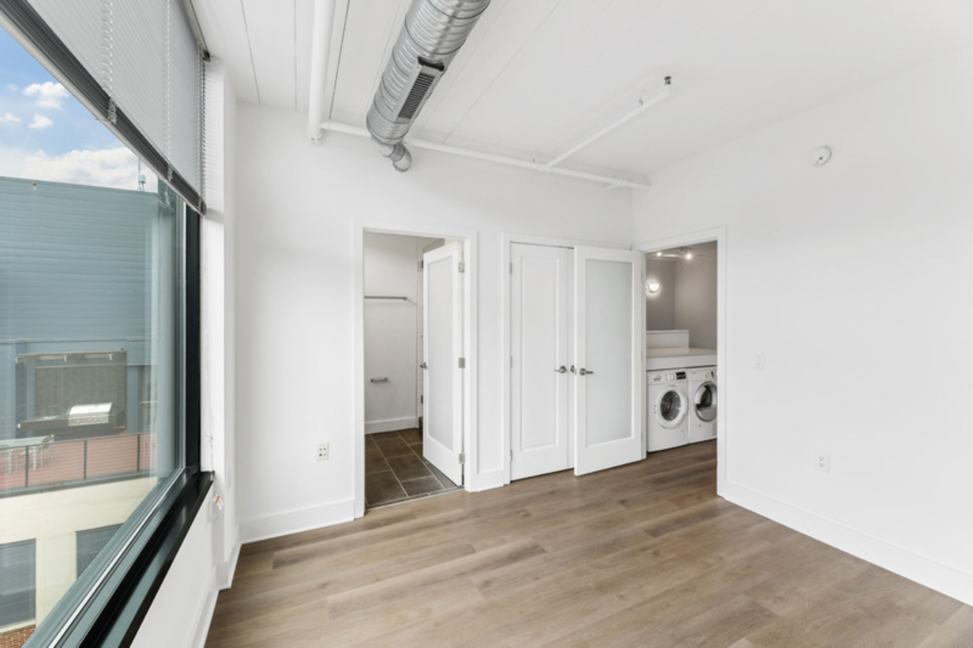 The bedroom in a Foundry Lofts apartment in Washington, D.C.