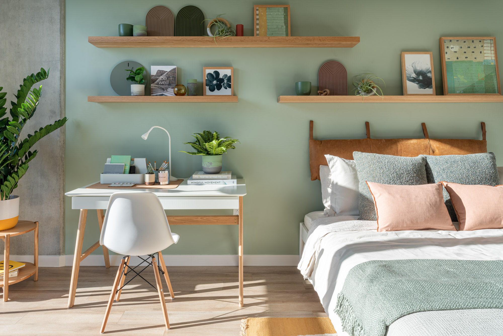 An apartment bedroom at The George apartments in San Francisco, CA