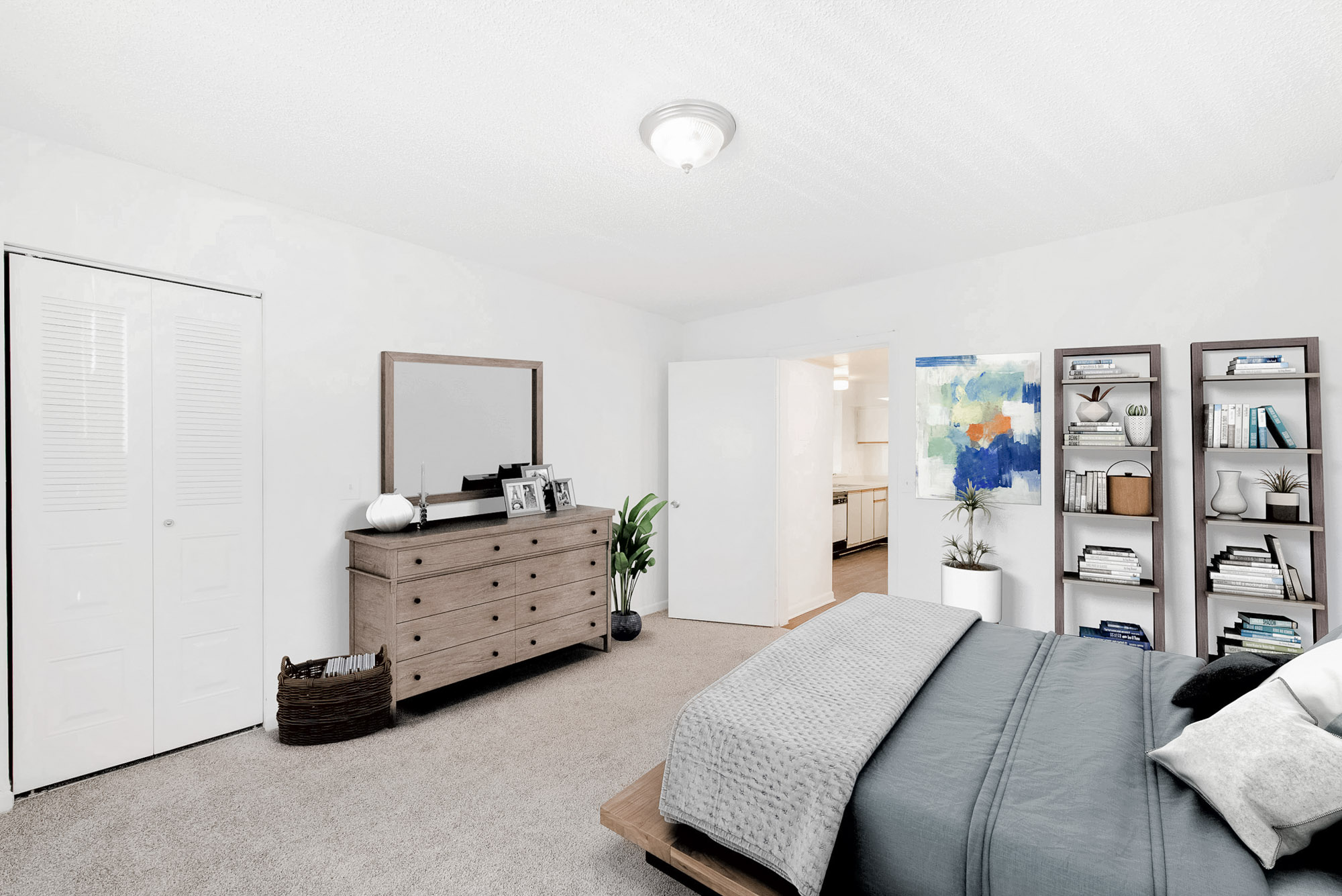 The interior of a bedroom at The Reserve at Ashely Lake apartments.