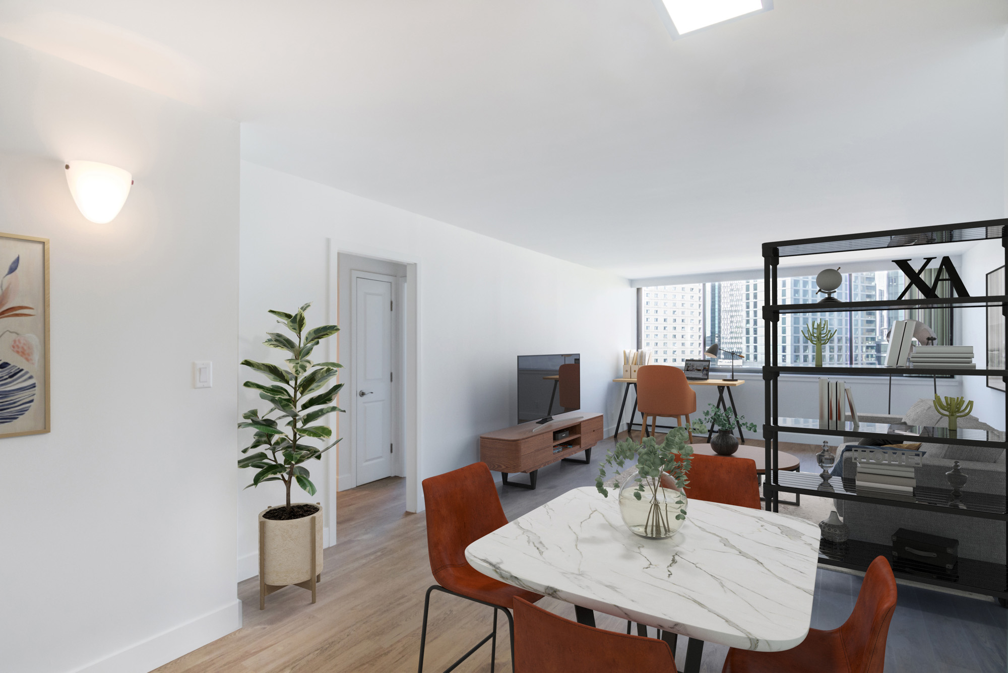 The living area in a Church Park apartment in Boston, Massachusetts.