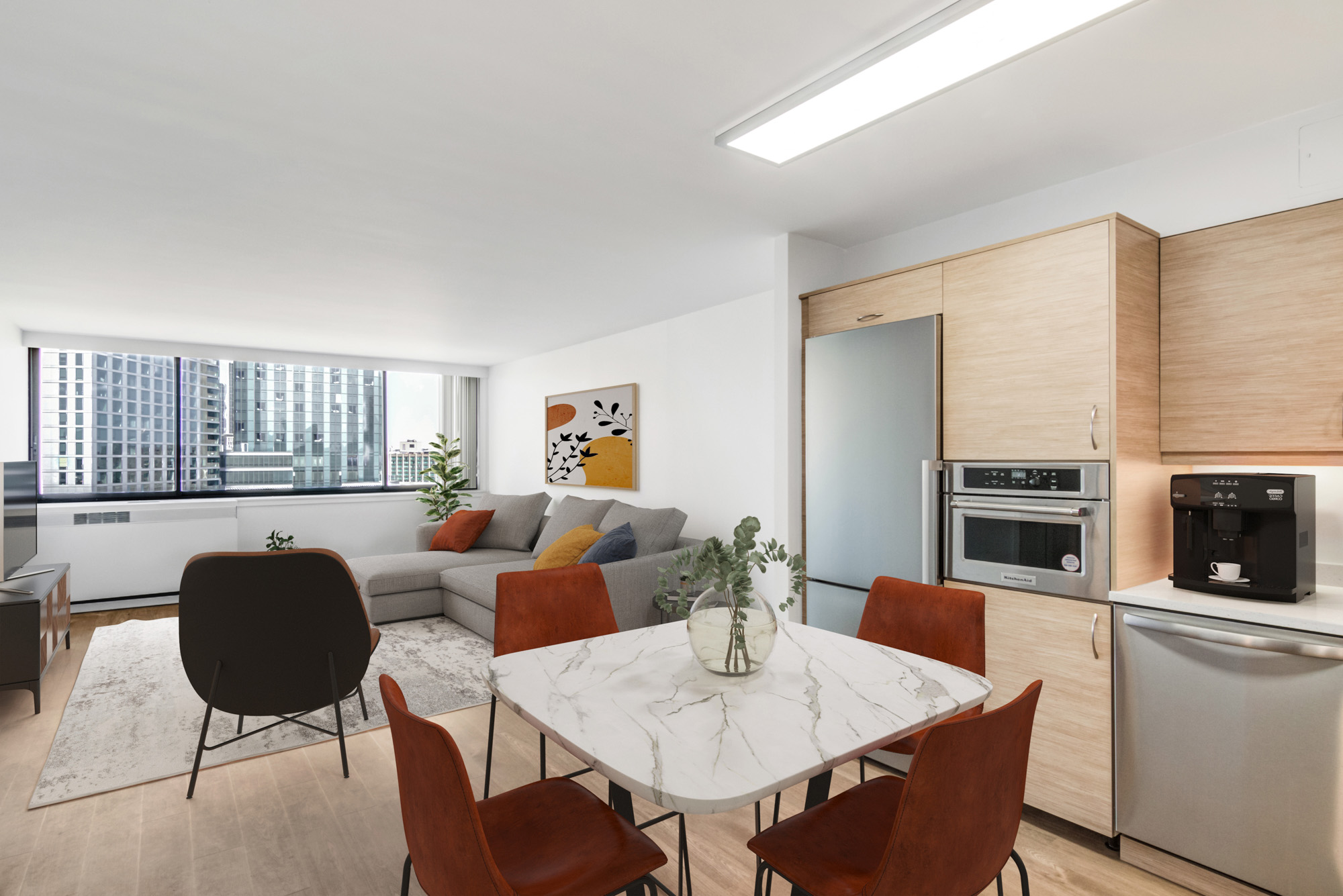 The living area in a Church Park apartment in Boston, Massachusetts.