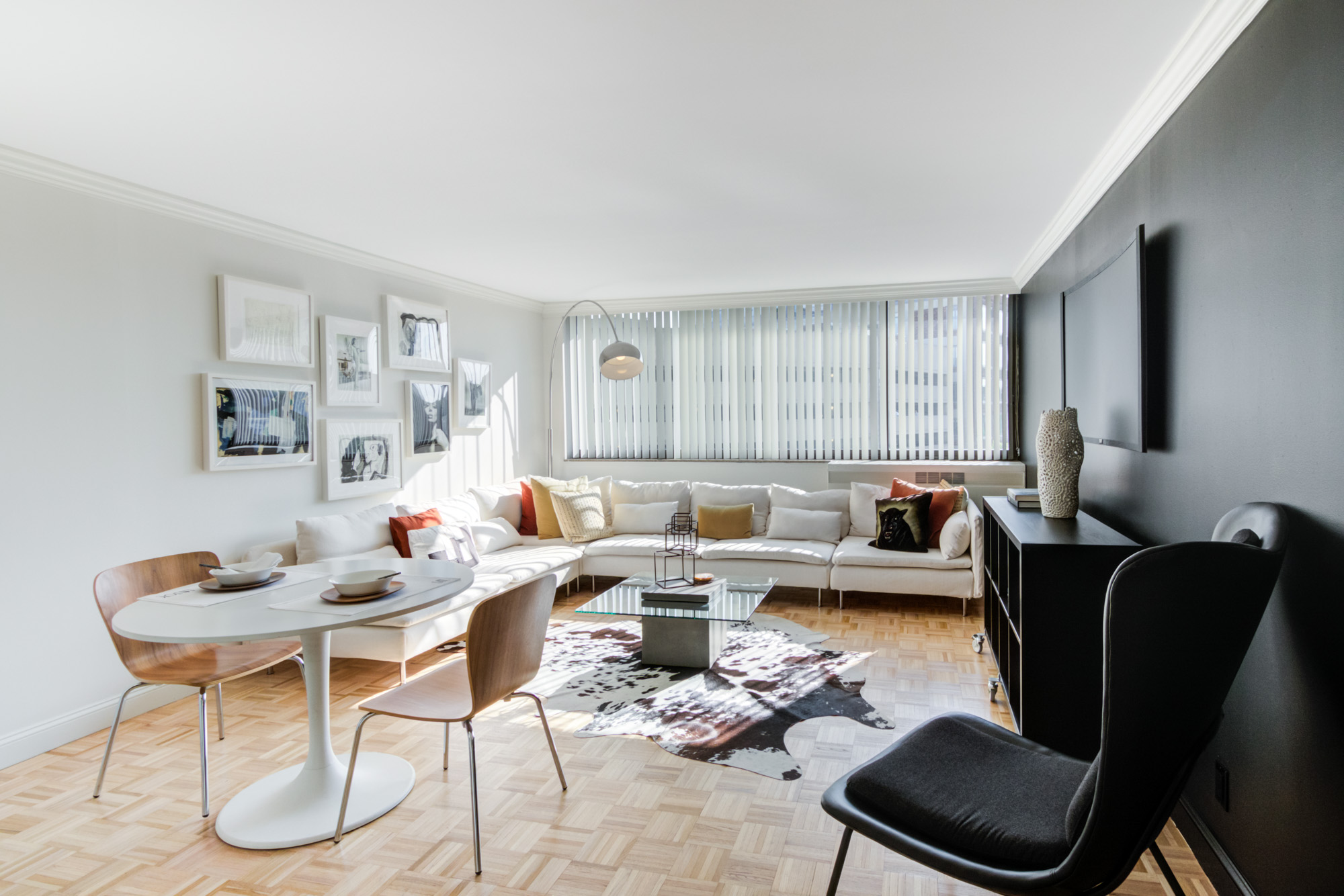 The living area in a Church Park apartment in Boston, Massachusetts.