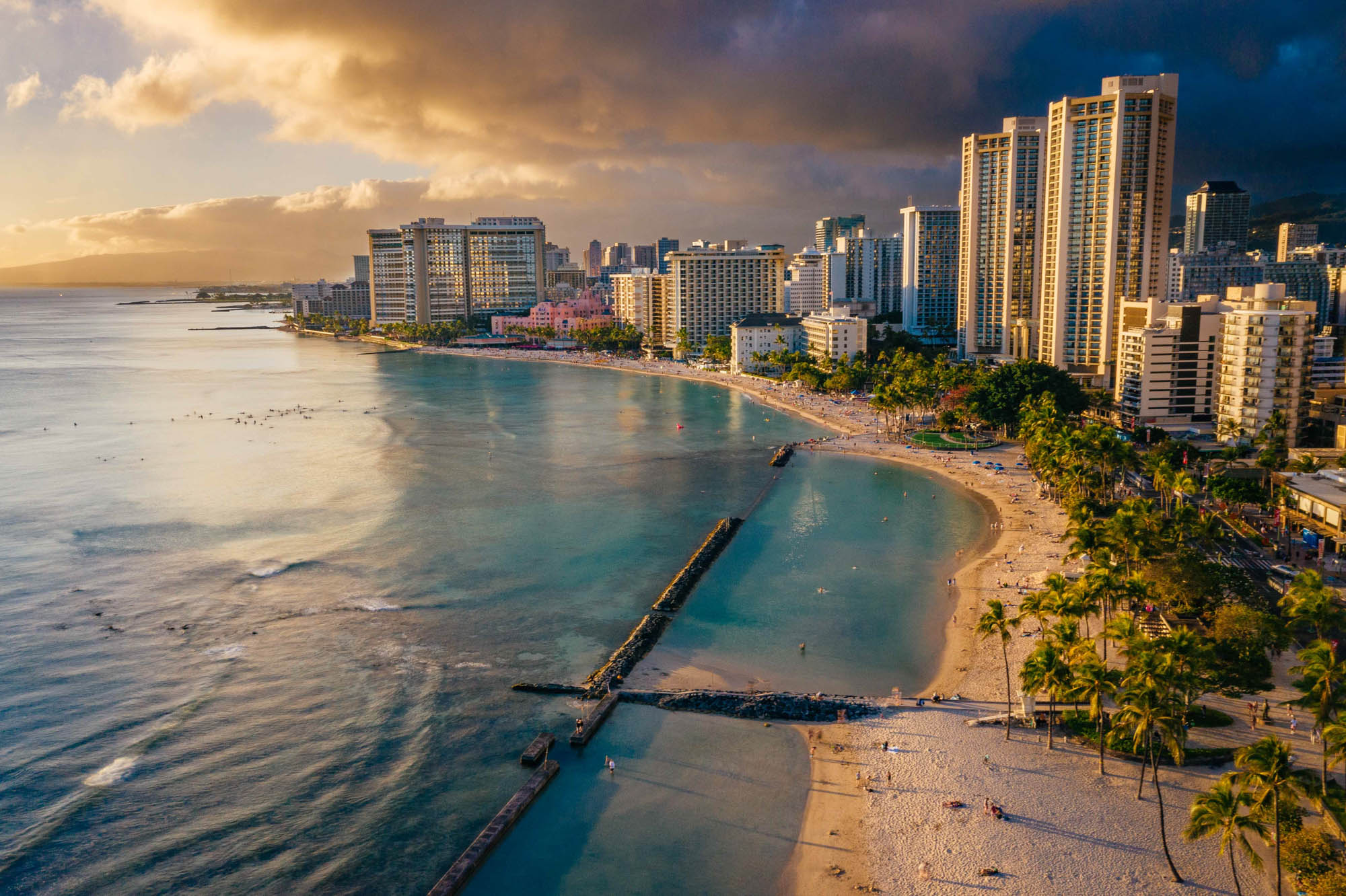 Waikiki Beach at sunset.