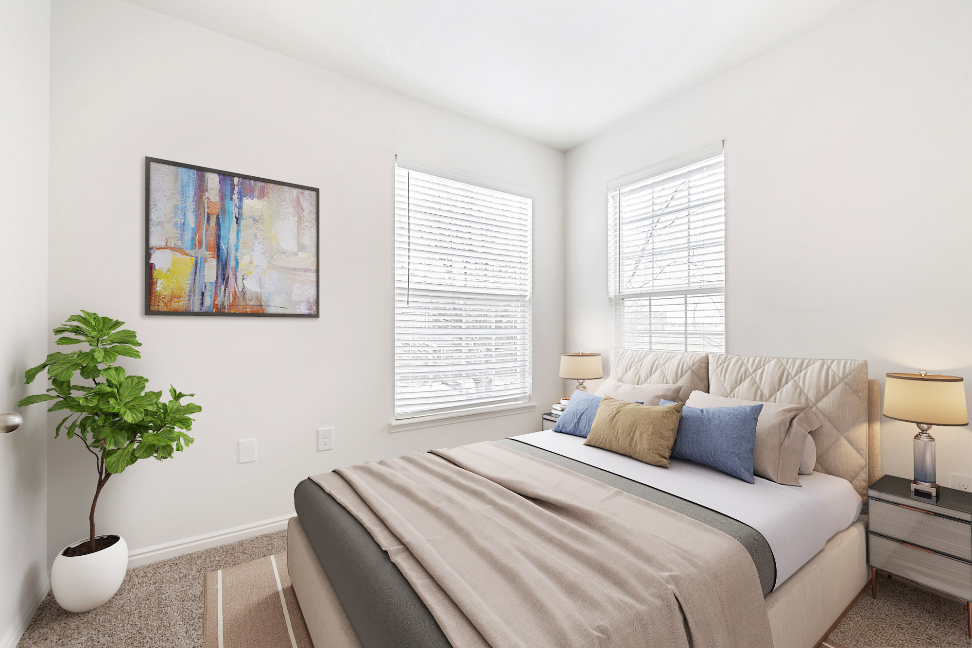 A bedroom at Eagle Ridge apartments in Denver, CO.