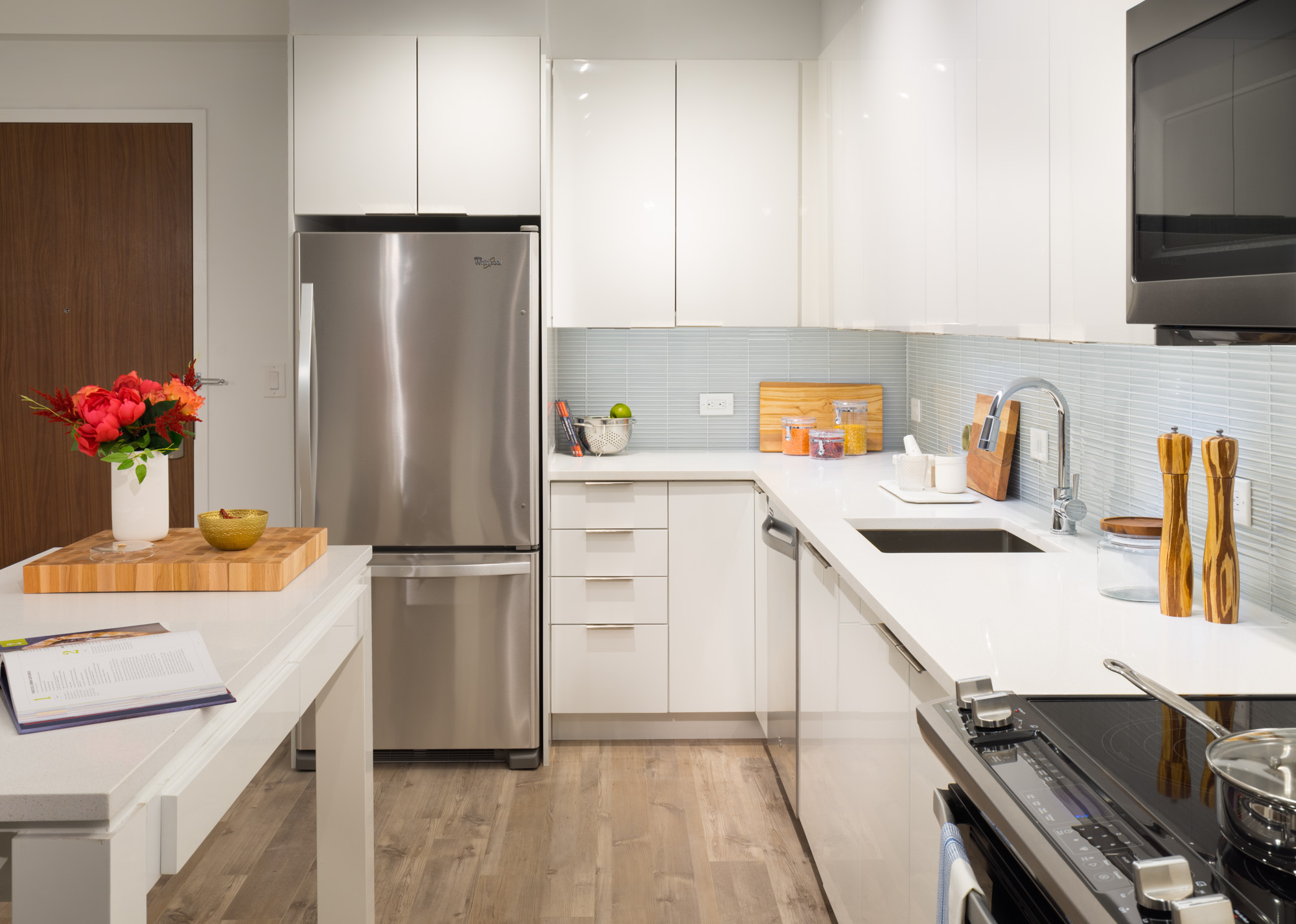 The kitchen in a VYV apartment in Jersey City.