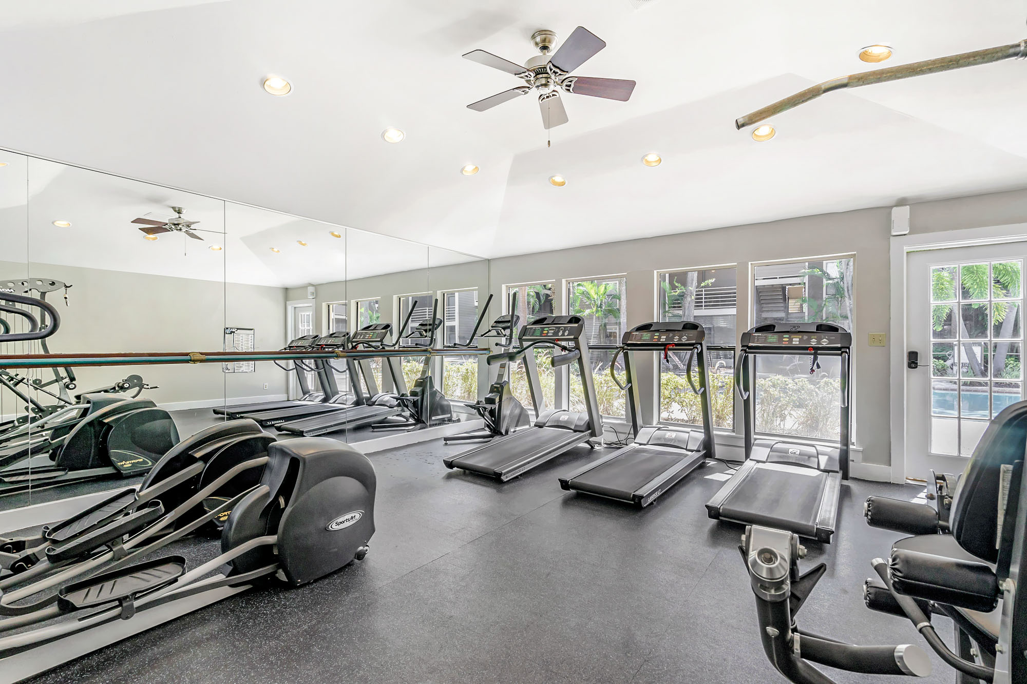 The fitness center at South Pointe apartments in Tampa, Florida.