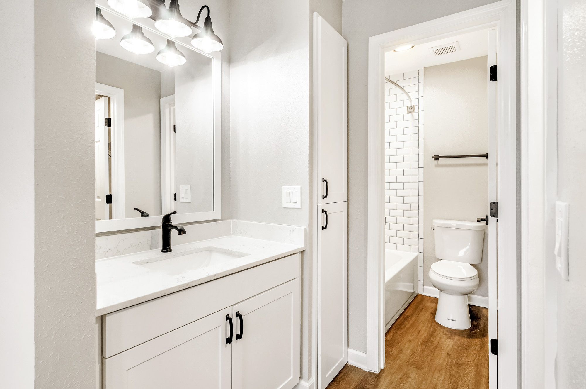 The bathroom in an apartment in St. James Crossing in Tampa, Florida.