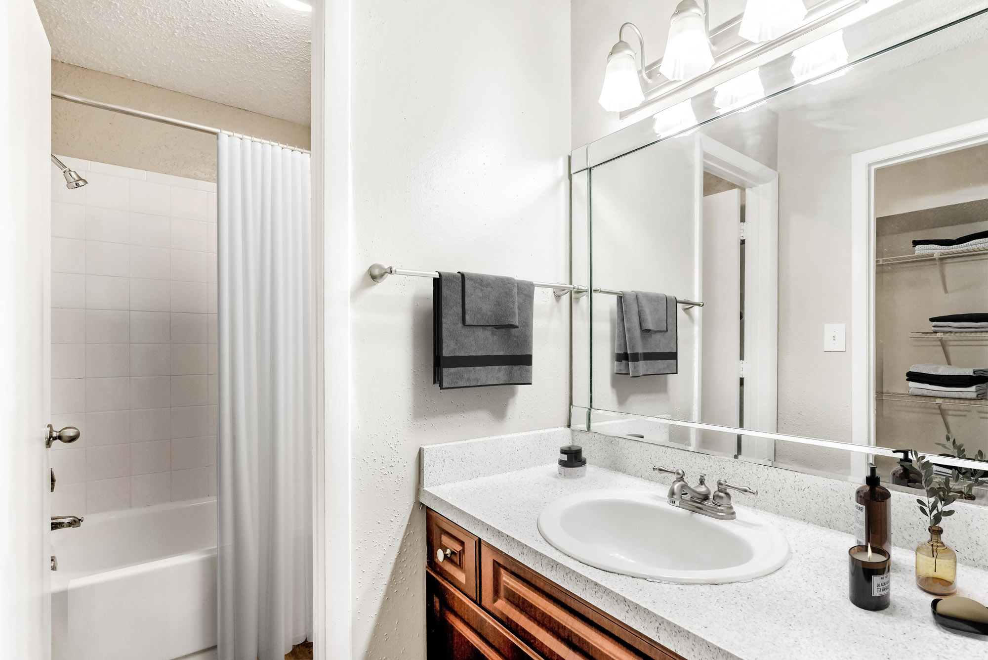 The bathroom in an apartment in St. James Crossing in Tampa, Florida.