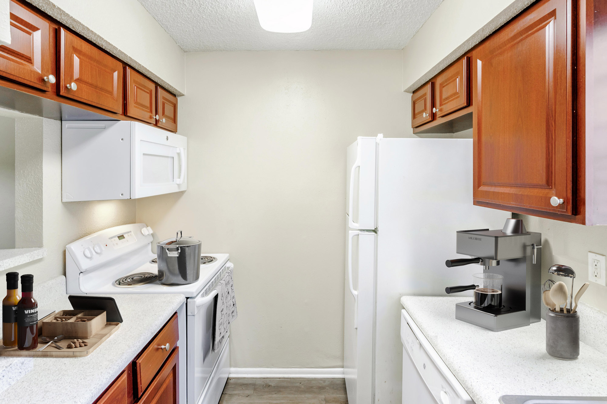 The kitchen in an apartment in St. James Crossing in Tampa, Florida.