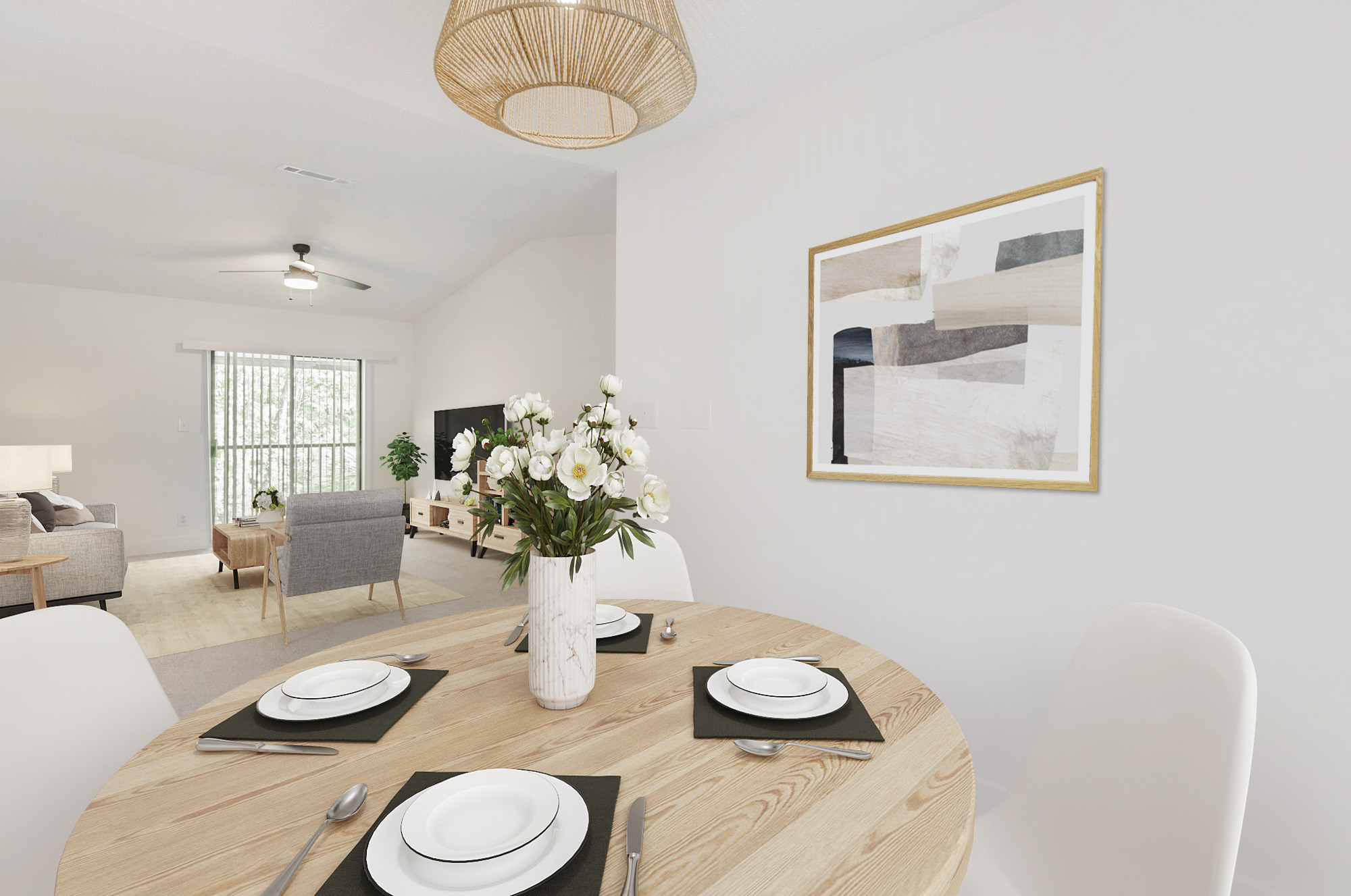 The dining area in an apartment at The Dawson in Tampa, Florida.