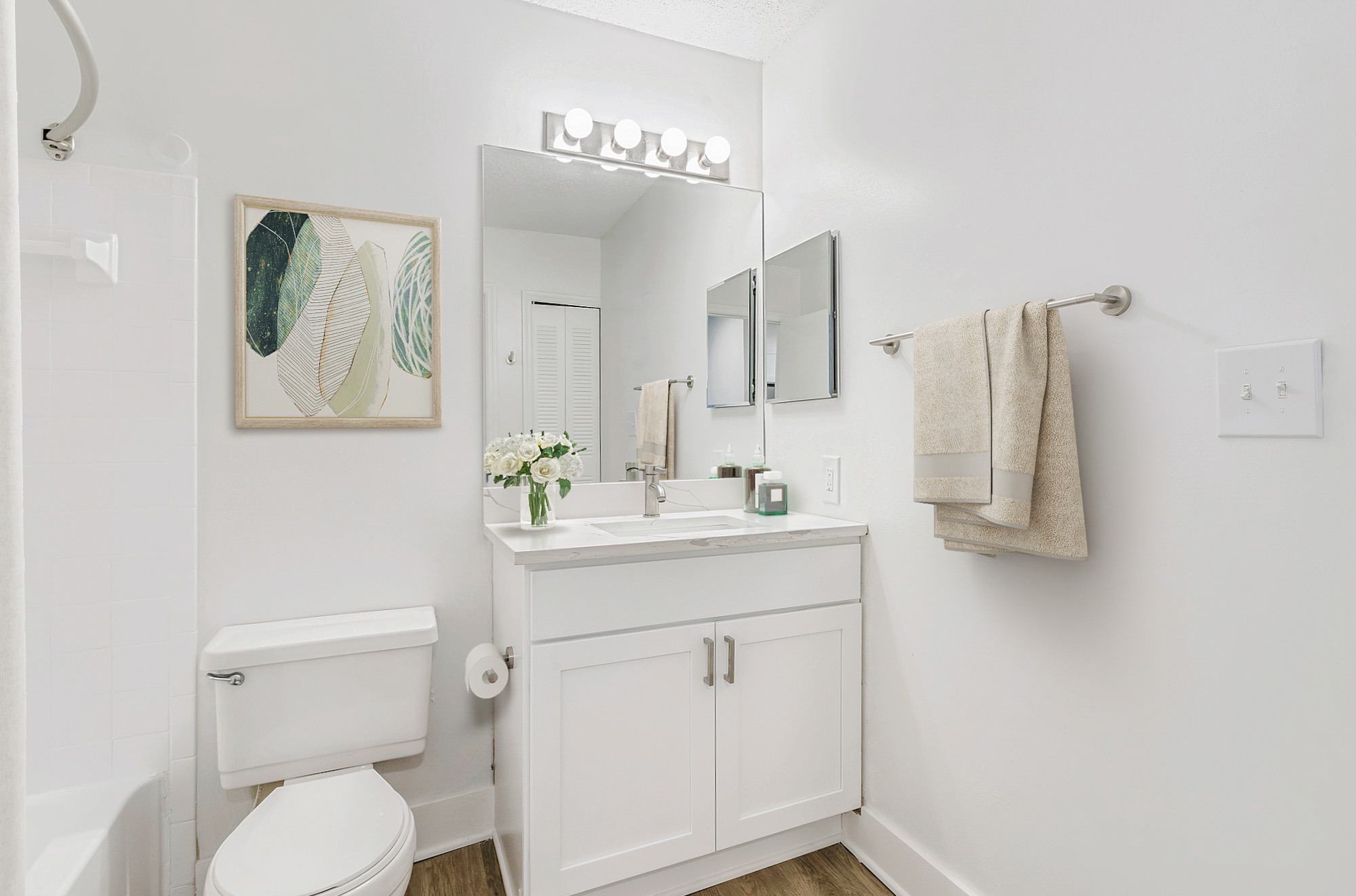 The bathroom in an apartment at The Dawson in Tampa, Florida.