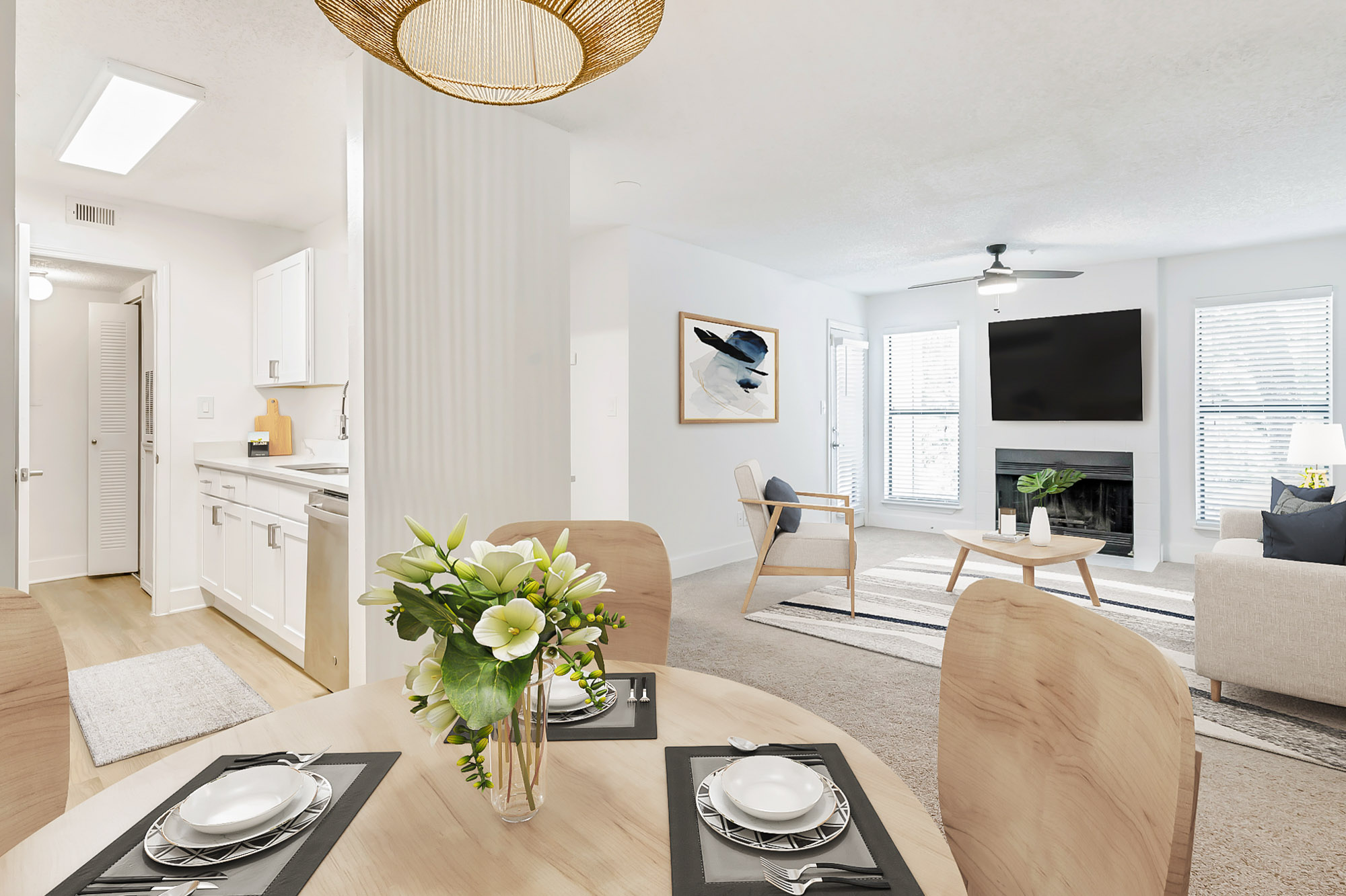 The living area in an apartment at The Dawson in Tampa, Florida.